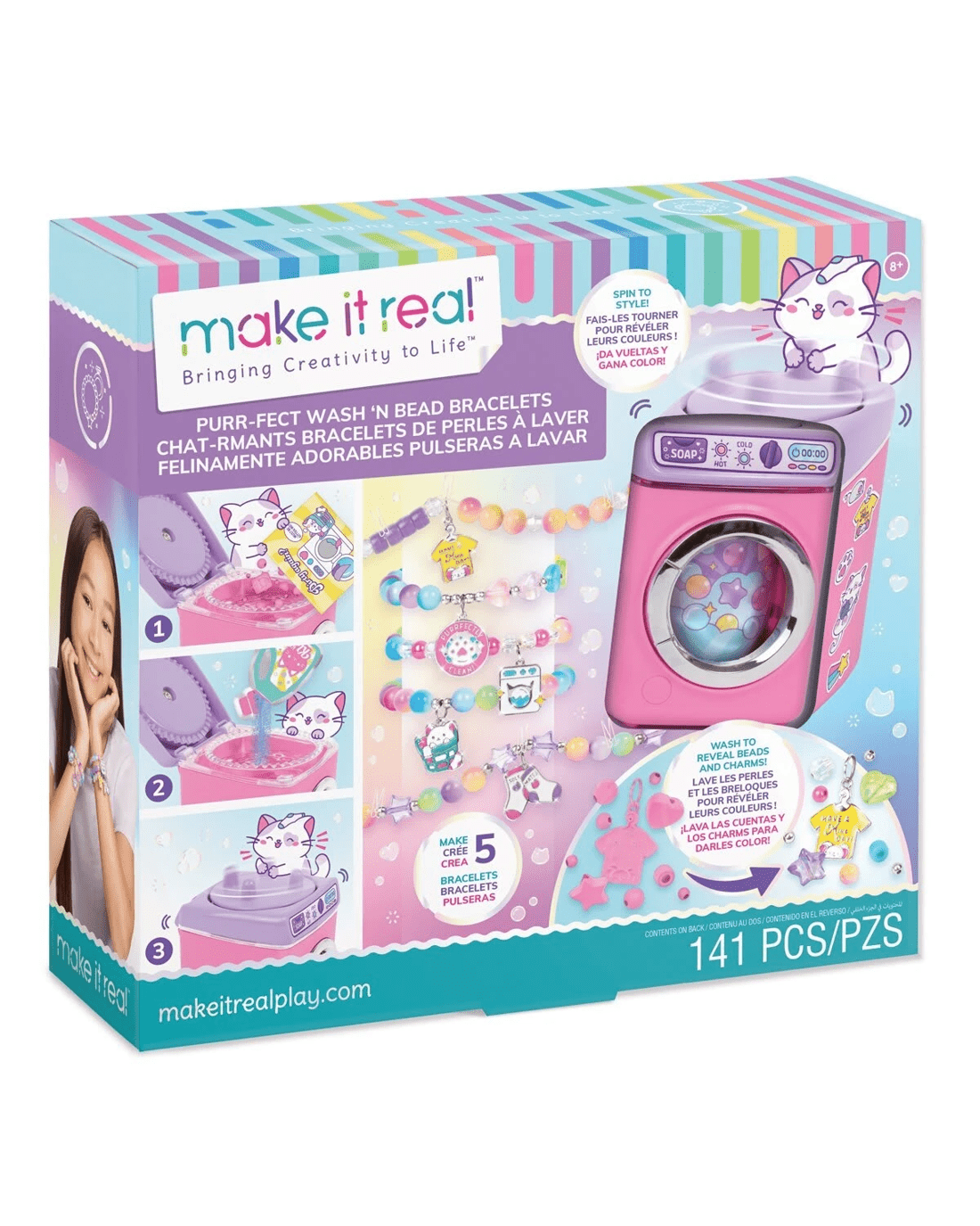 1 141 Piece Make It Real Purr-fect Wash 'N Bead Bracelets Kit, 1 of 7