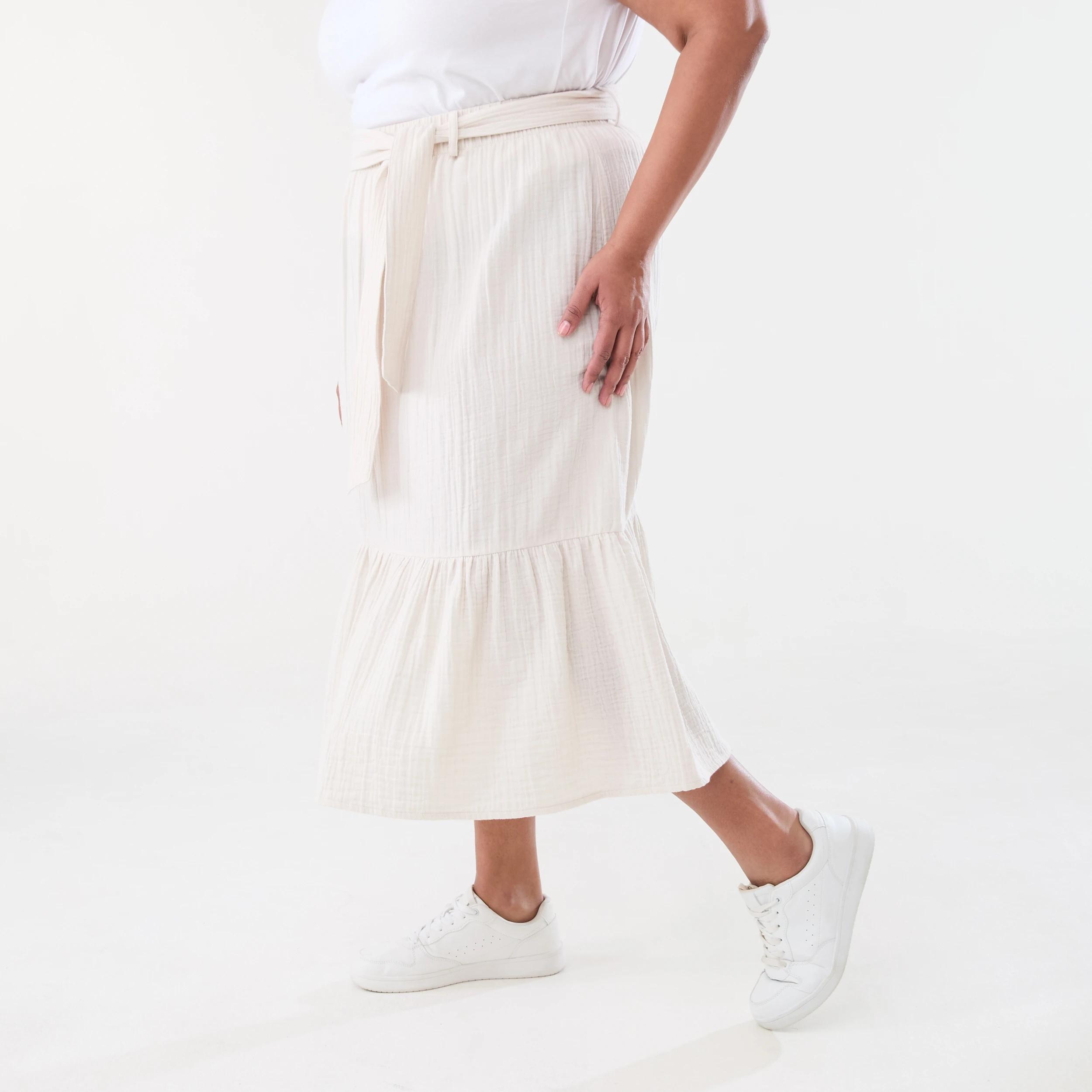 2 Curve Double Cloth Skirt Nat Beige, 2 of 5