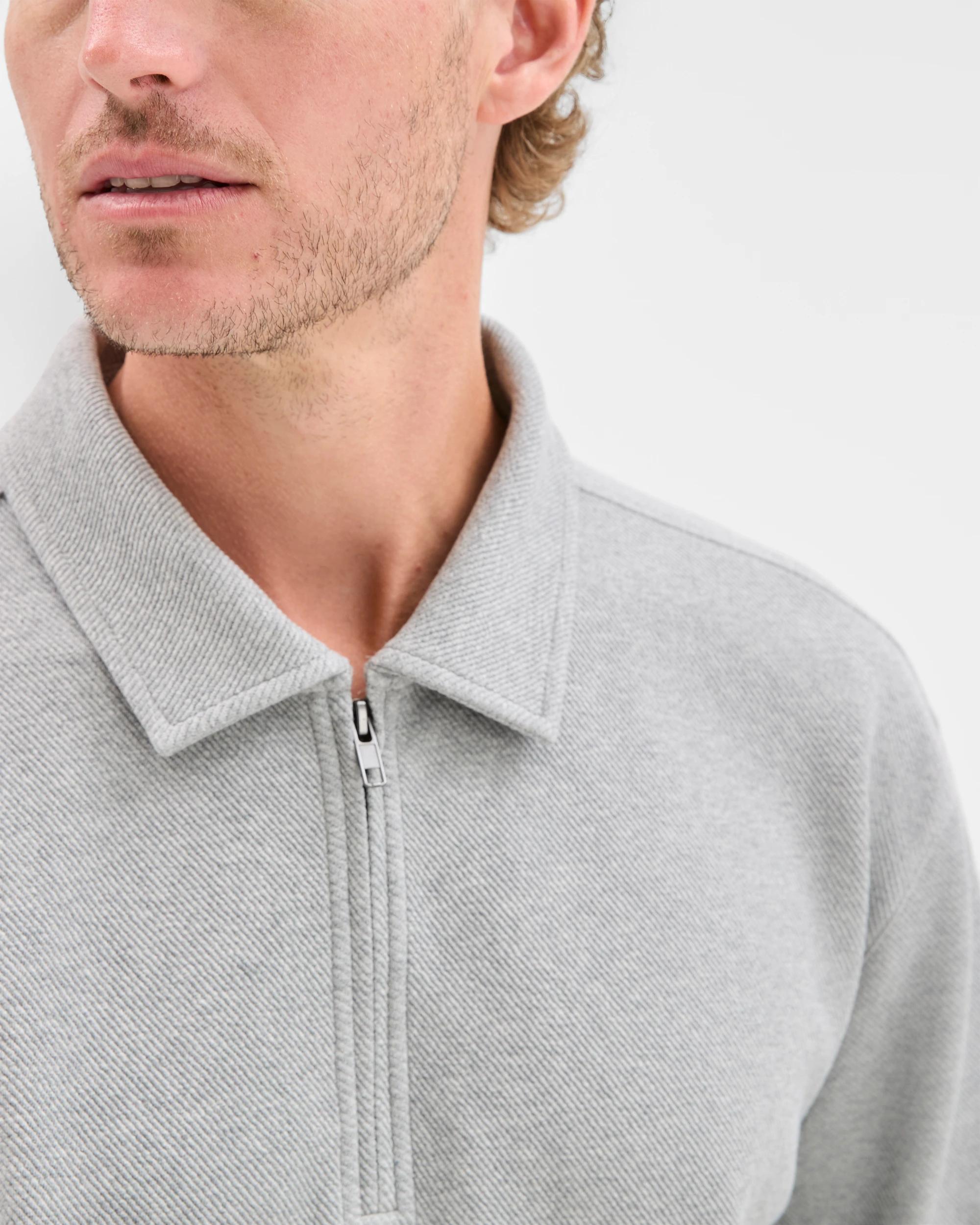 4 Target Man Australian Cotton Blend Textured Fleece 1/4 Zip Collared Top GREY MARLE, 4 of 5