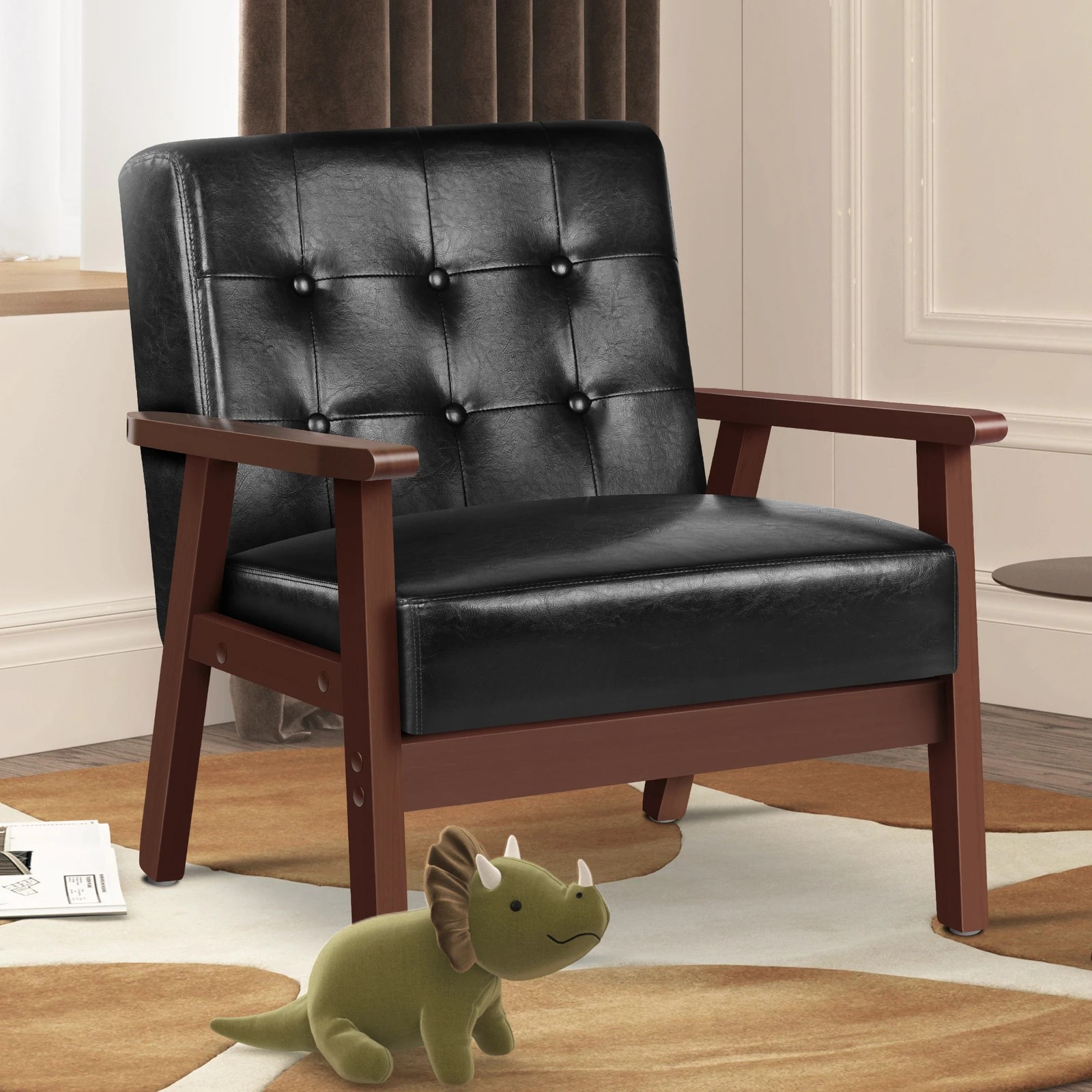 5 Alfordson Armchair Lounge Chair Tufted PU Leather Accent Chair Sofa Couch - Black, 5 of 9