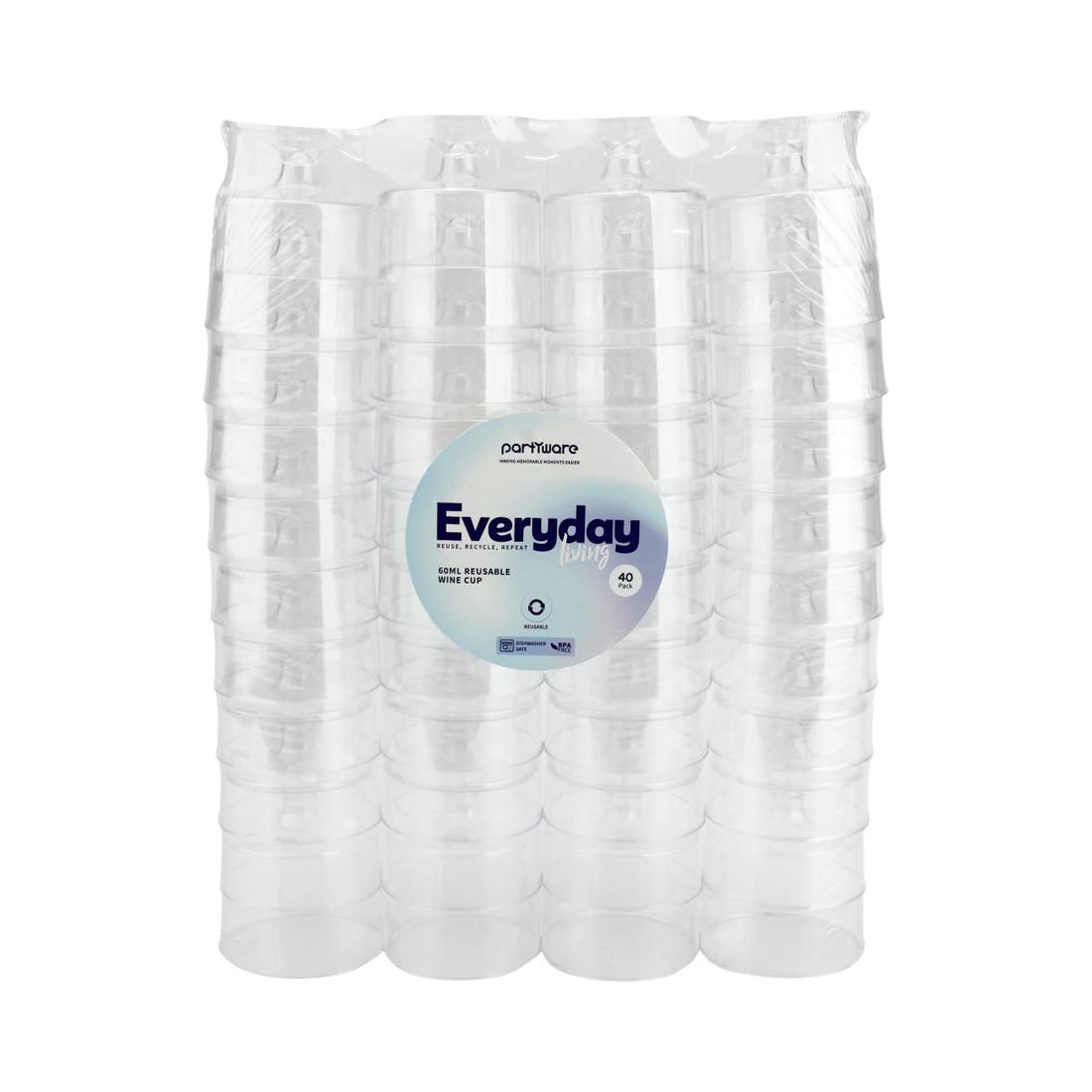 3 Partyware Clear Plastic Reusable Mini Wine Tasting Glasses 60ml Pack of 40, 3 of 3