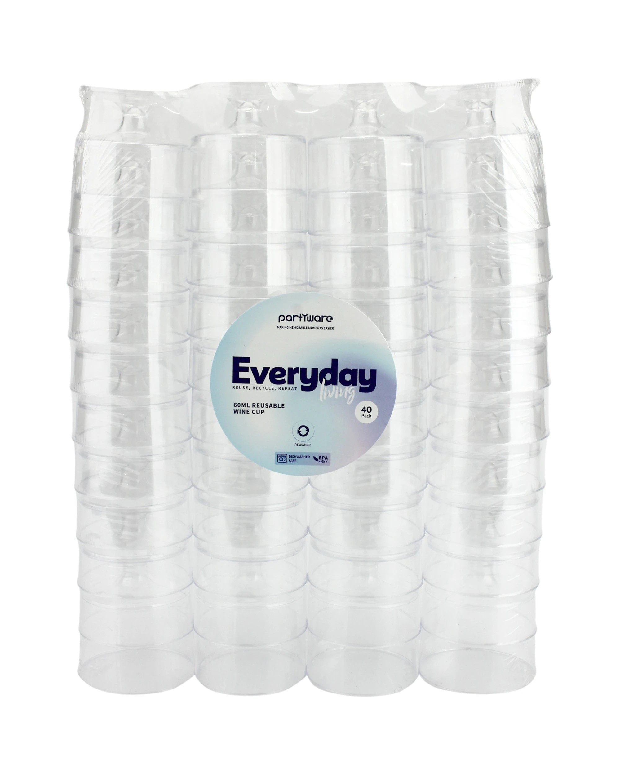 3 Partyware Clear Plastic Reusable Mini Wine Tasting Glasses 60ml Pack of 40, 3 of 3