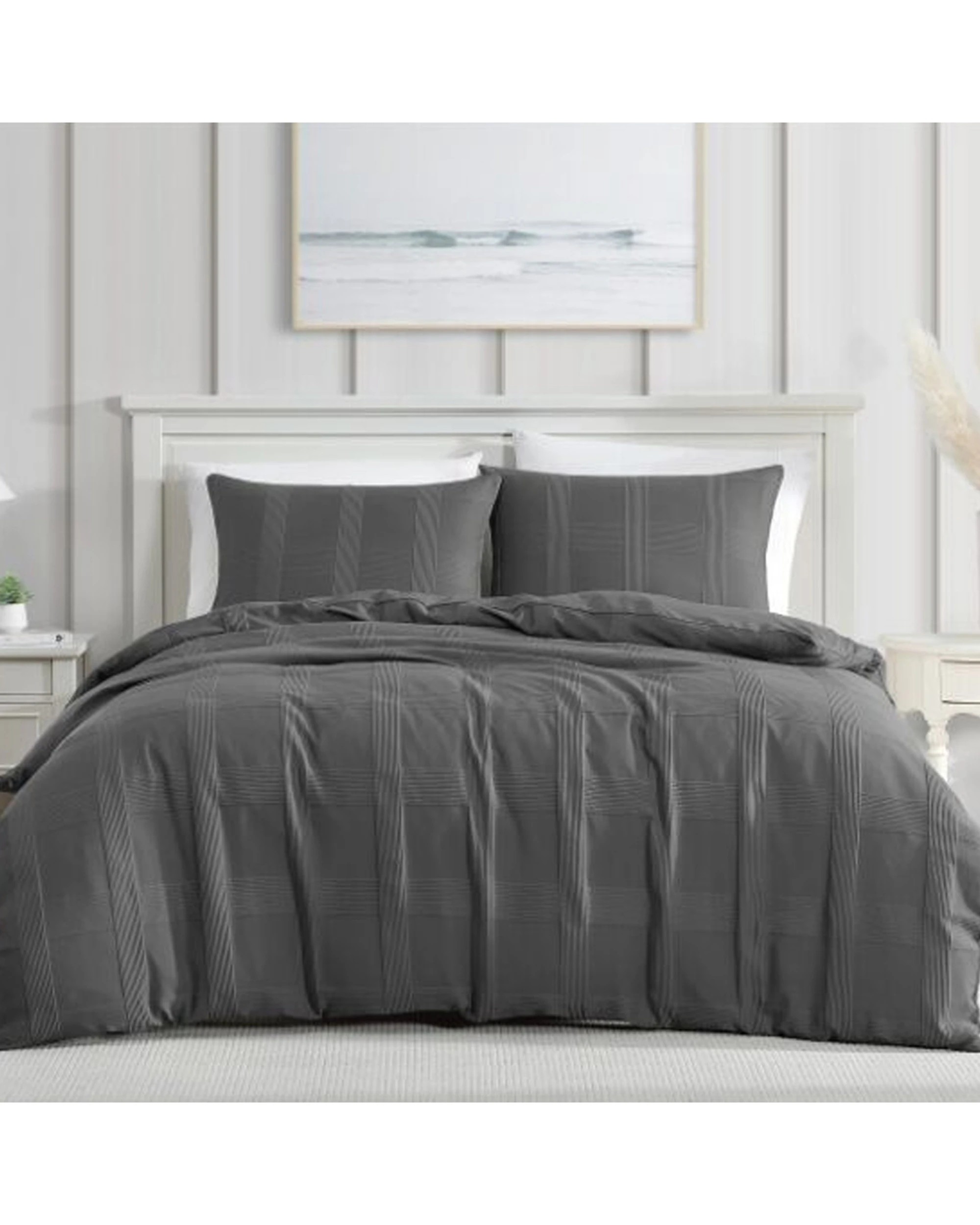 1 Ardor Shiloh Sutle Check Textured Quilt Duvet Cover Set Single - Charcoal, 1 of 1