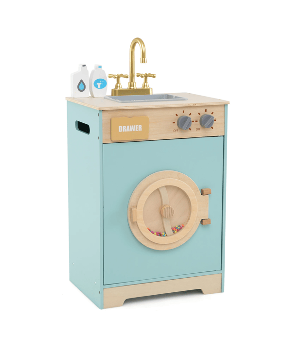 Costway Washer Playset Toy Wooden Washing Machine Laundry Pretend Play Set - Multi
