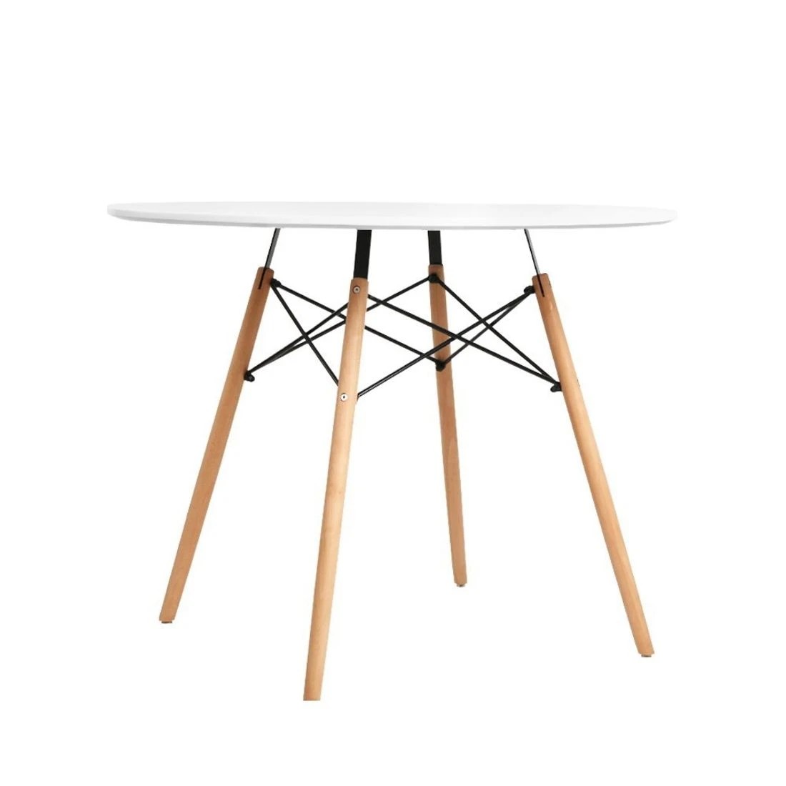 2 Artiss 90cm Round Dining Table Reinforced MDF Top Solid Beech Legs Durable Stable 4 Seater Modern Centrepiece - white, 2 of 6