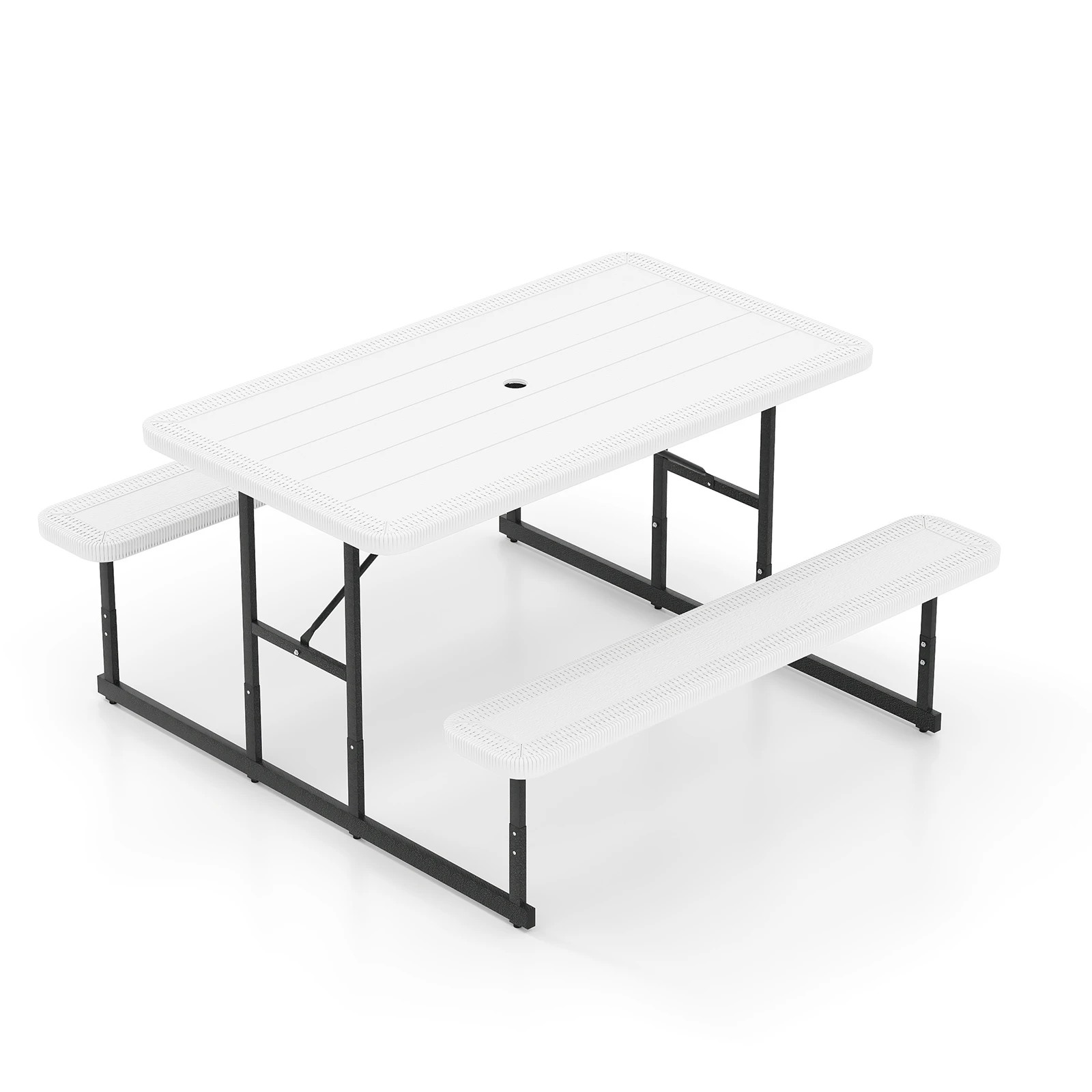 1 Costway 2-4 People Picnic Table Bench Set w/Umbrella Hole Outdoor Camping Table & Chairs - White, 1 of 3