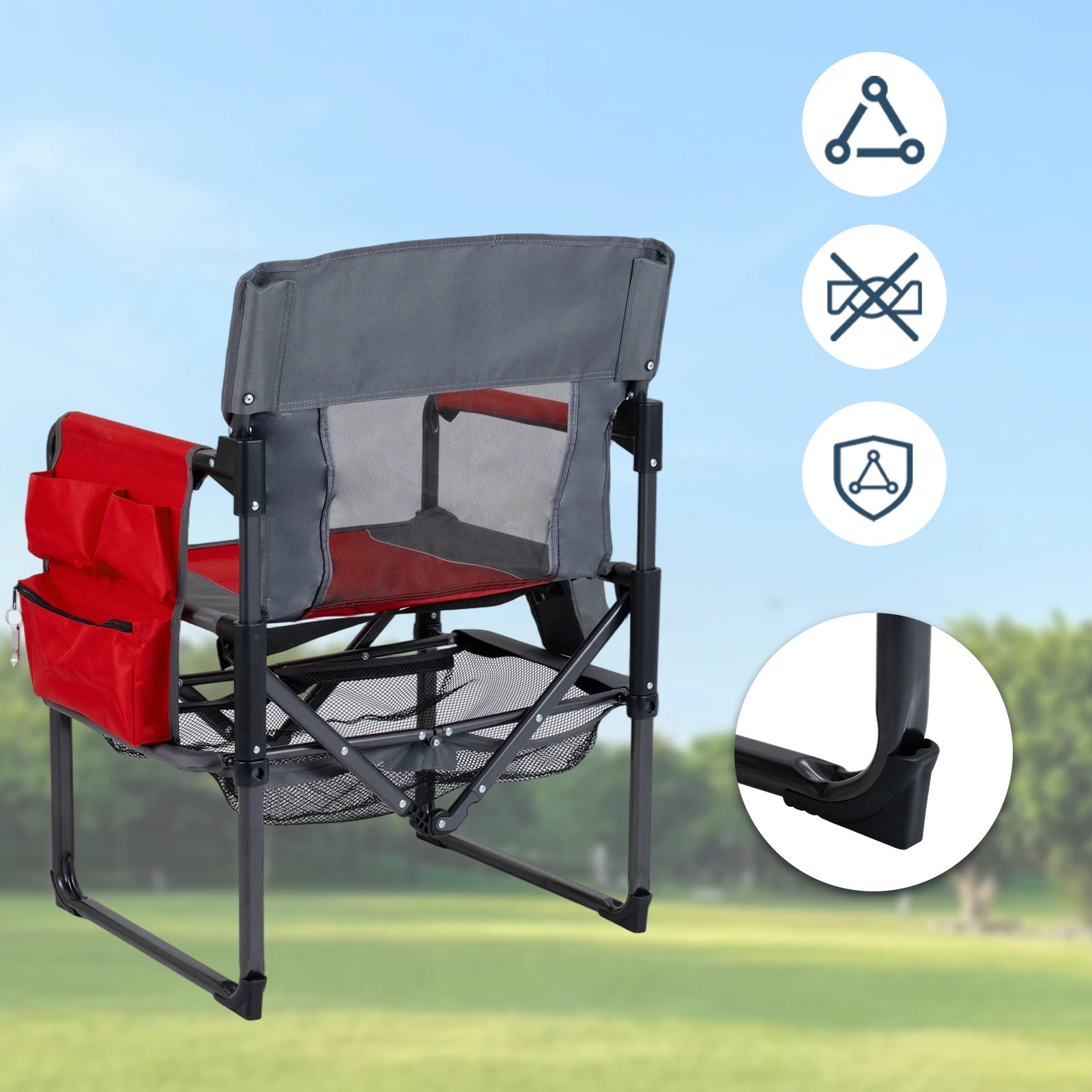 3 Costway Outdoor Camping Chair Folding Lawn Chair w/Cup Holder & Pocket Bottle - Red, 3 of 6