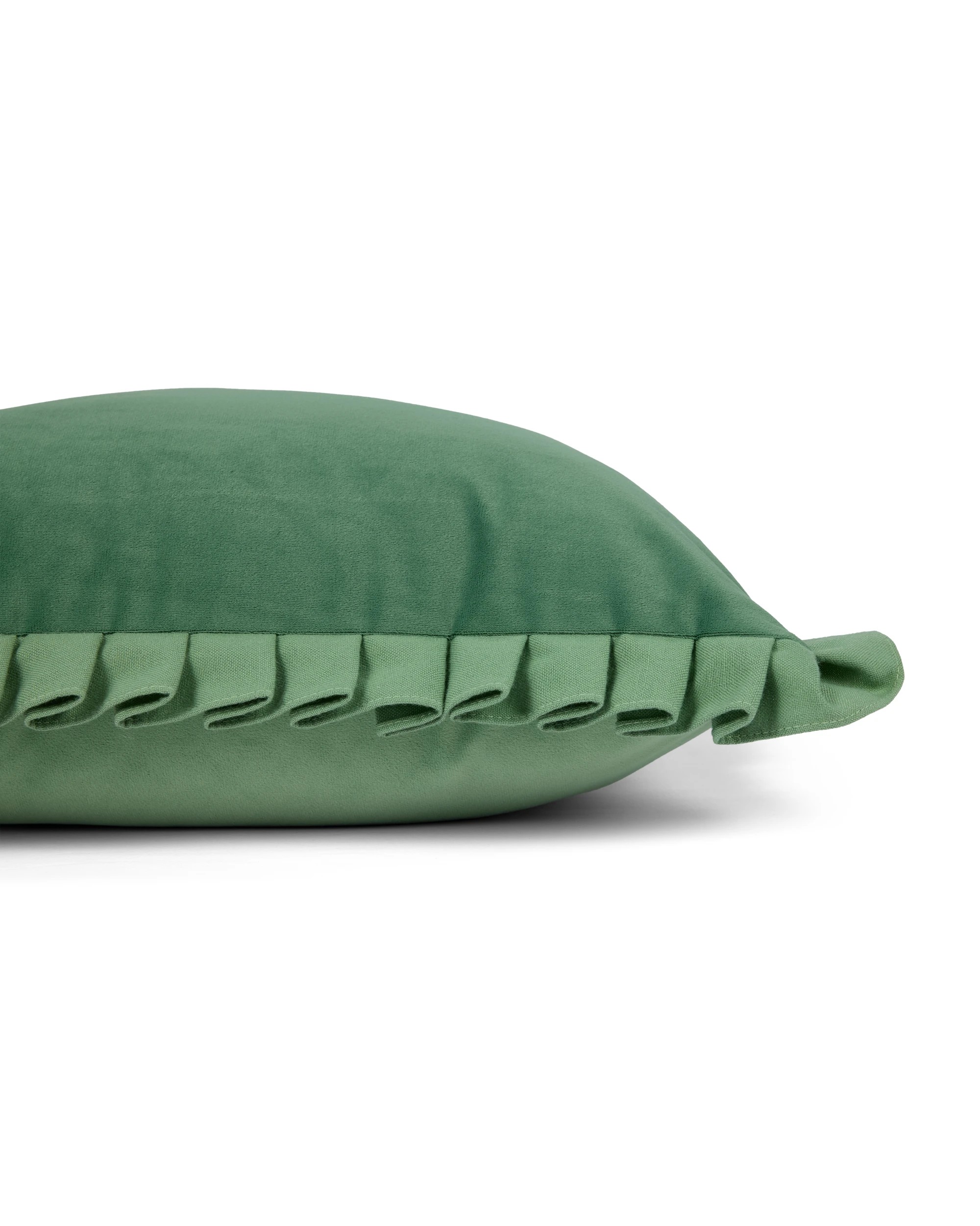 2 50cm Velvet Pleated Trim Cushion - Pesto, 2 of 4