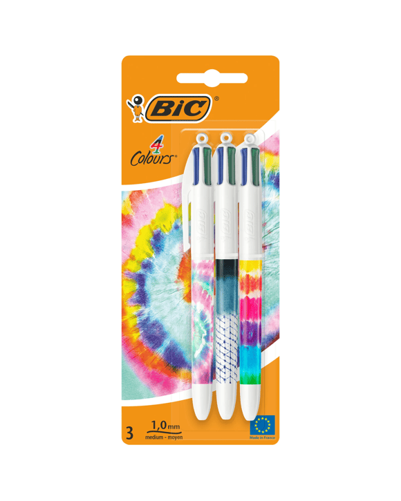 3 Pack BIC 4 Colours Tie Dye Ballpoint Pens