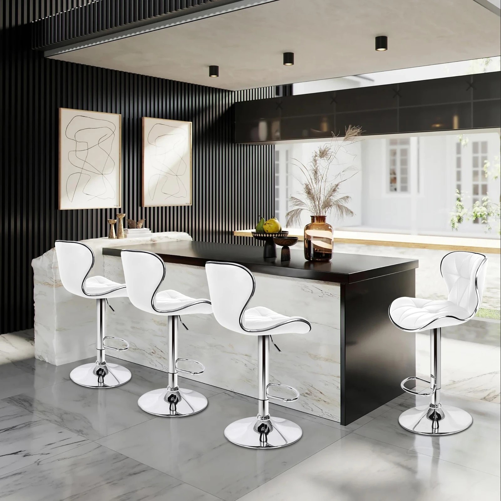 10 Alfordson 2x Bar Stools Luna Kitchen Swivel chair Leather Gas lift - White, 10 of 10