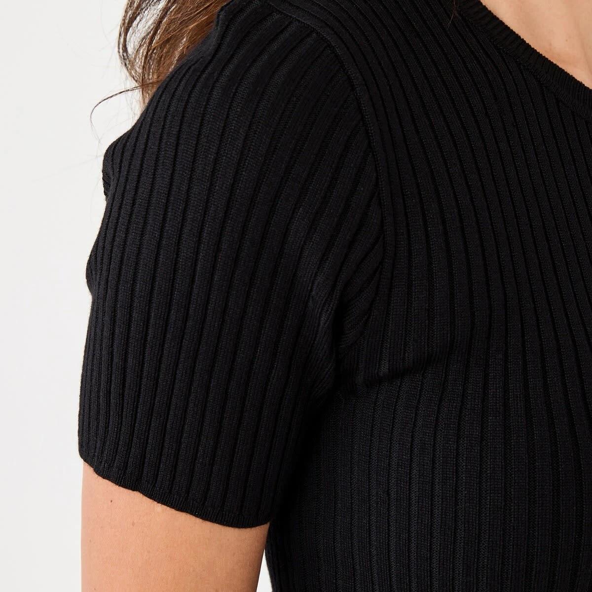 6 Short Sleeve Crew Neck Trim Top Black, 6 of 6