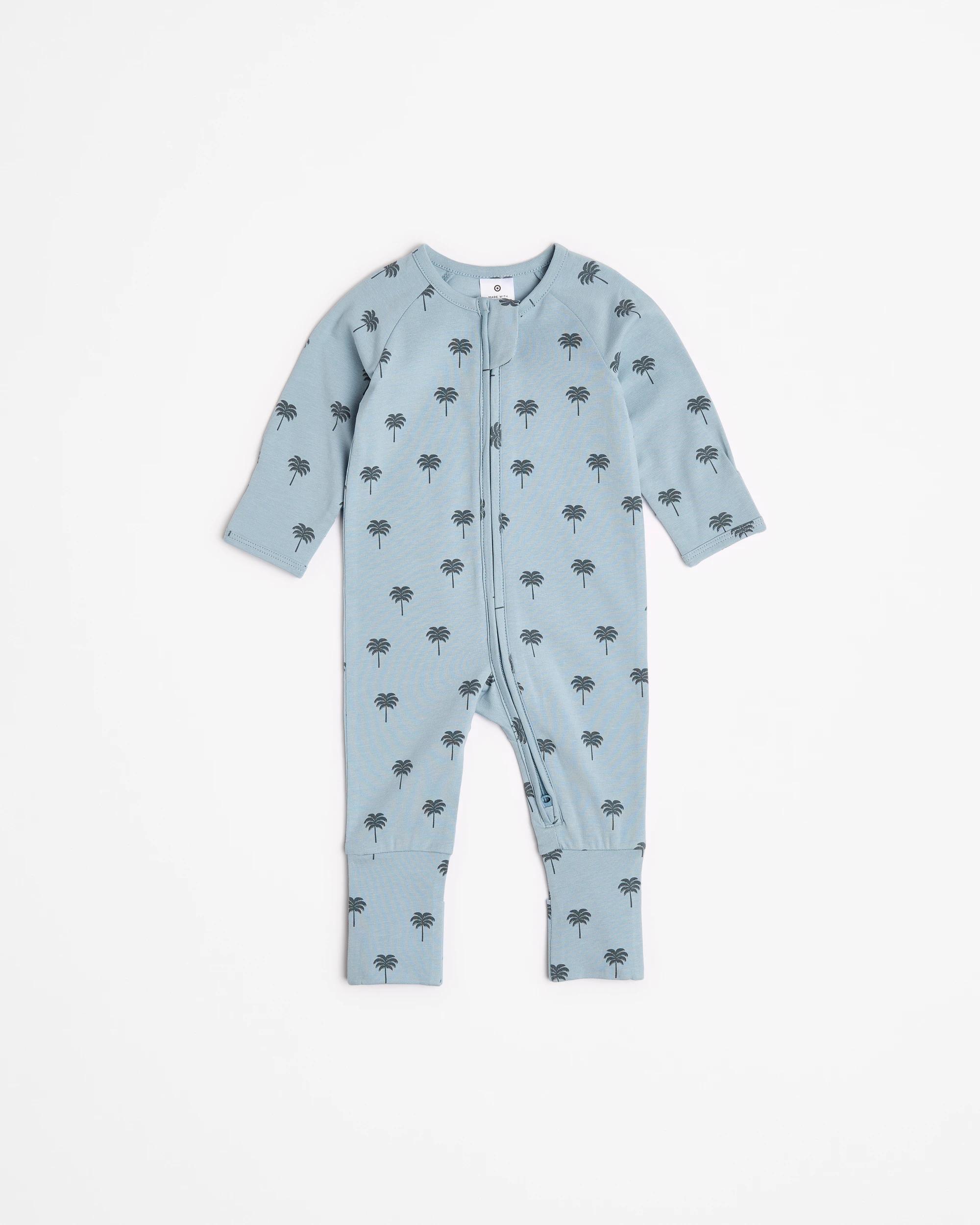 1 Target Organic Cotton Baby Footless Coverall BLUE TEAL PALM TREES, 1 of 3