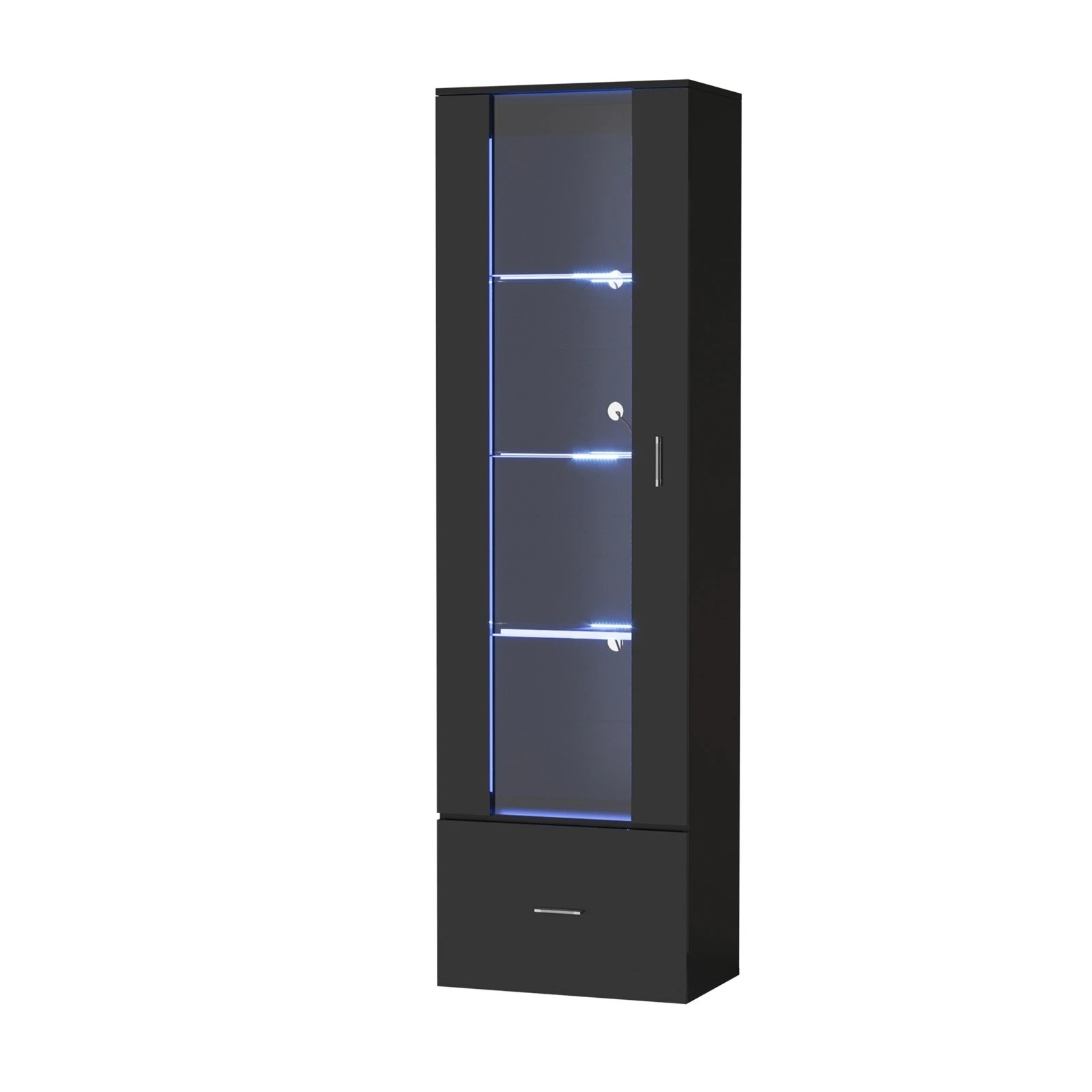 1 Oikiture Display Cabinet Buffet Sideboard LED Light Cupboard- Black, 1 of 10