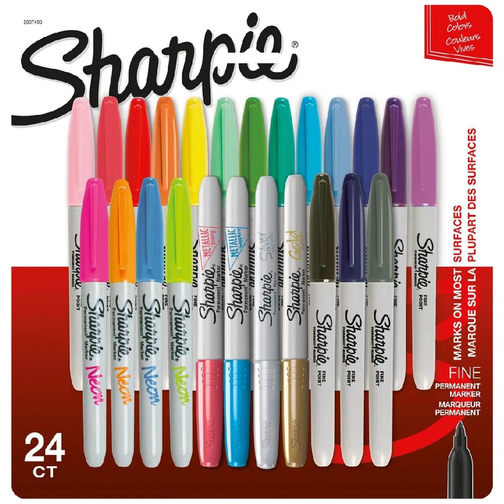 1 Sharpie Fine Permanent Markers Mixed Colours Assorted 24 Pack, 1 of 4