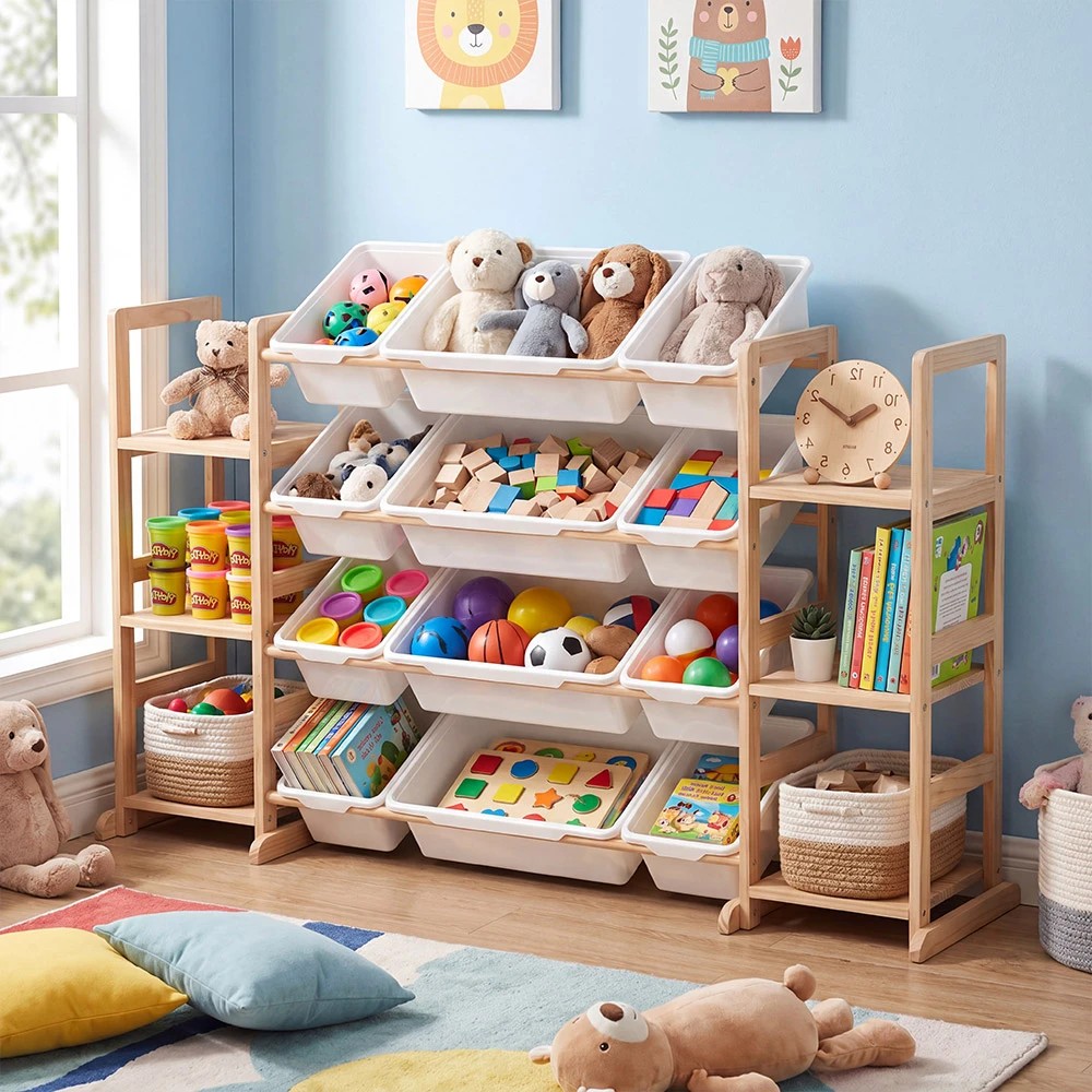 3 PlayPals Kid Storage Box Toys Organizer 6 Shelves and 12 Bins Display Rack - Natural, 3 of 3