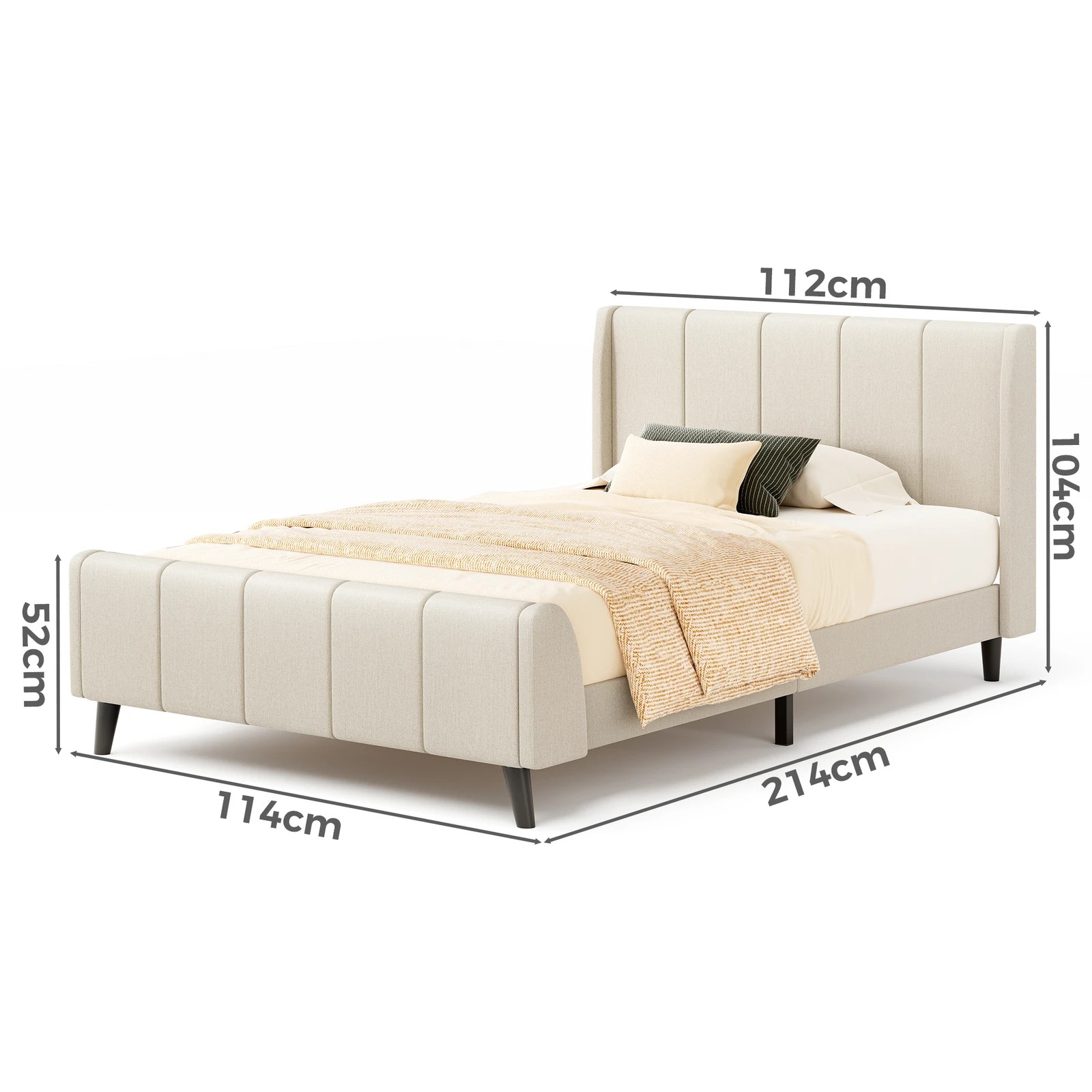 10 Alfordson Bed Frame King Single Tufted Headboard Base Beige Fabric Hundolf - Beige, 10 of 10