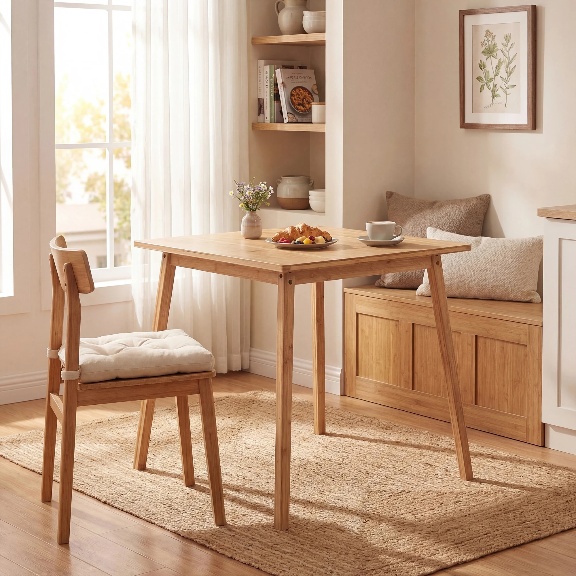 3 Costway Square Bamboo Dining Table 70cm Solid Wood Writing Desk Kitchen Breakfast, 3 of 4