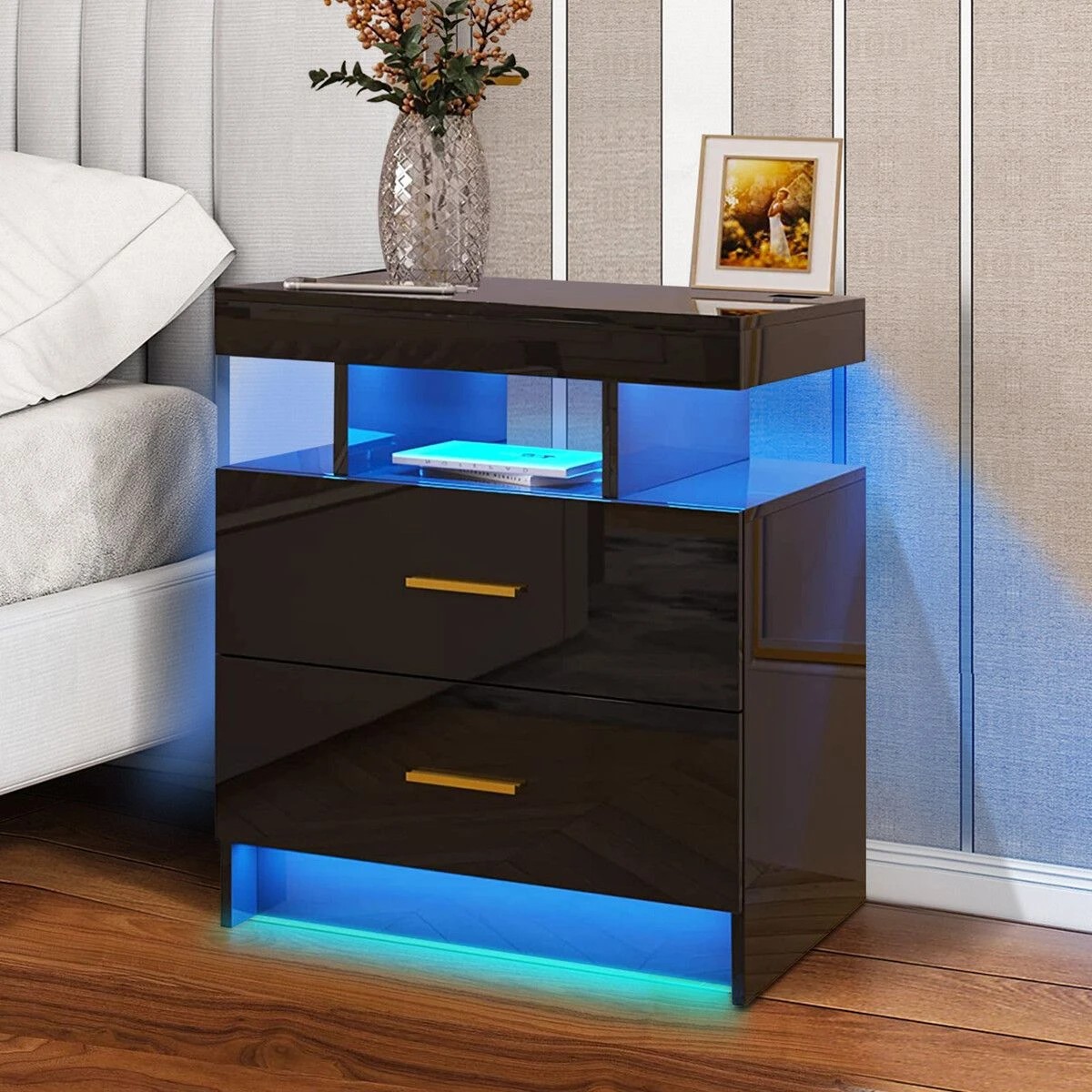 2 Ausway Smart Bedside Table Led End Desk Adjustable Night Stand, 2 of 4
