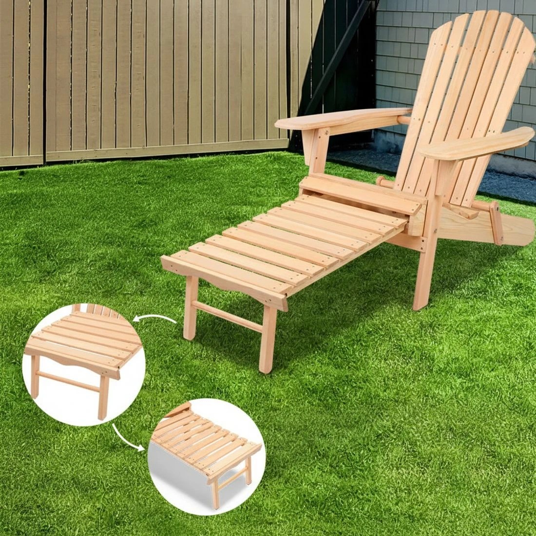 4 Gardeon Adirondack Outdoor Chairs Wooden Sun Lounge Patio Furniture Garden - Natural, 4 of 8