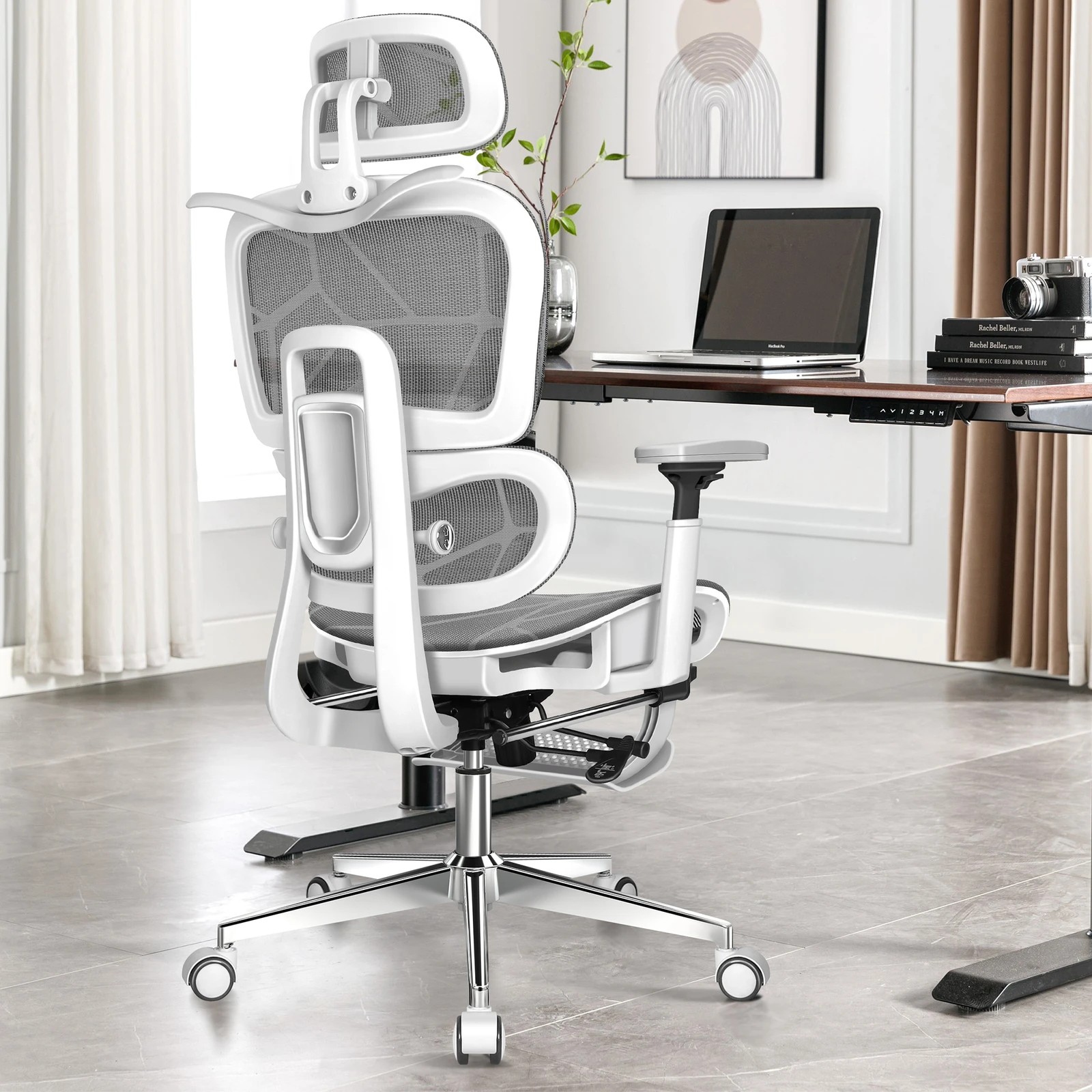 3 Alfordson Ergonomic Office Chair Mesh Executive Gaming Work Seat - White Grey, 3 of 10