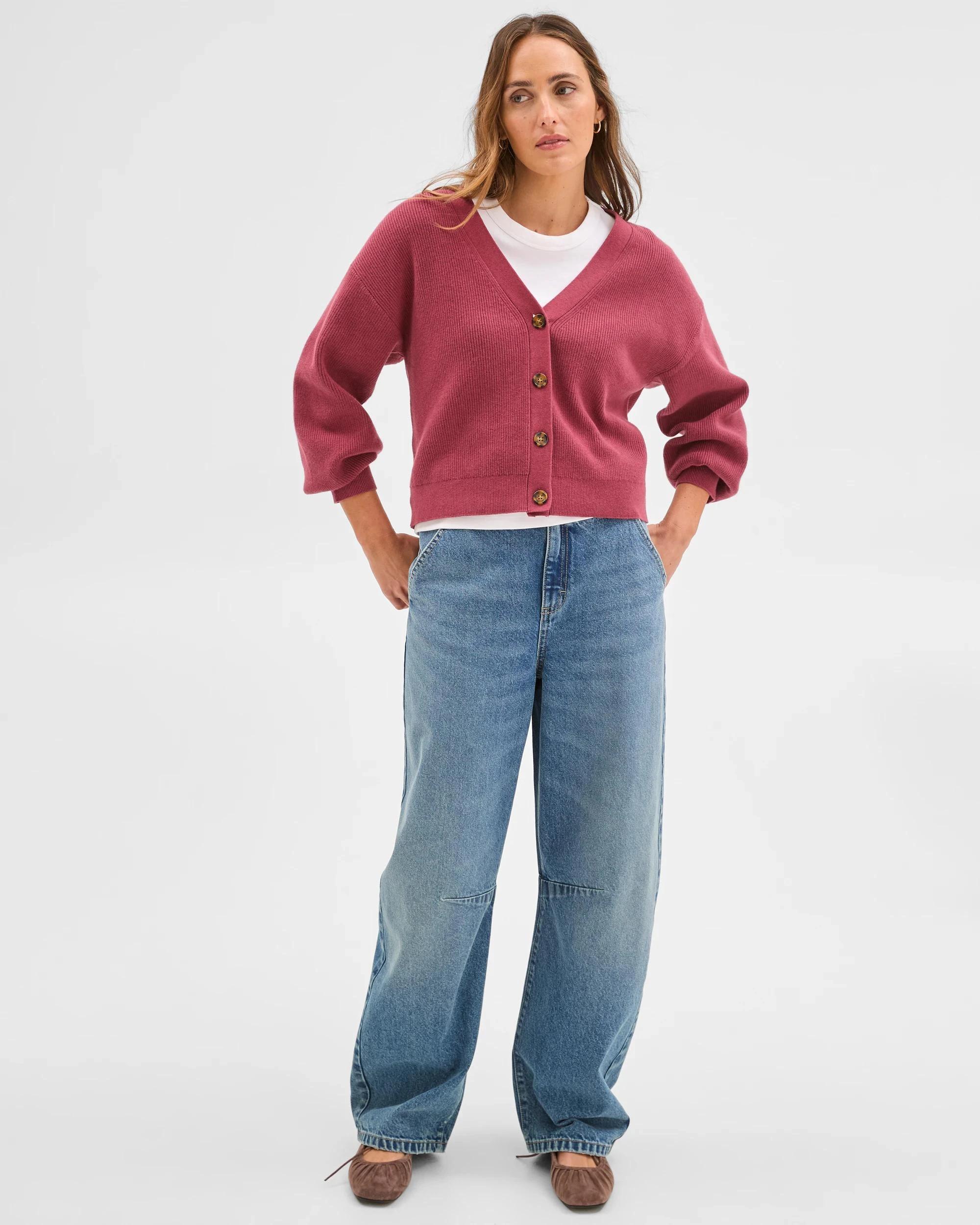 2 Target Australian Cotton Blend V-Neck Rib Cardigan MULBERRY, 2 of 7