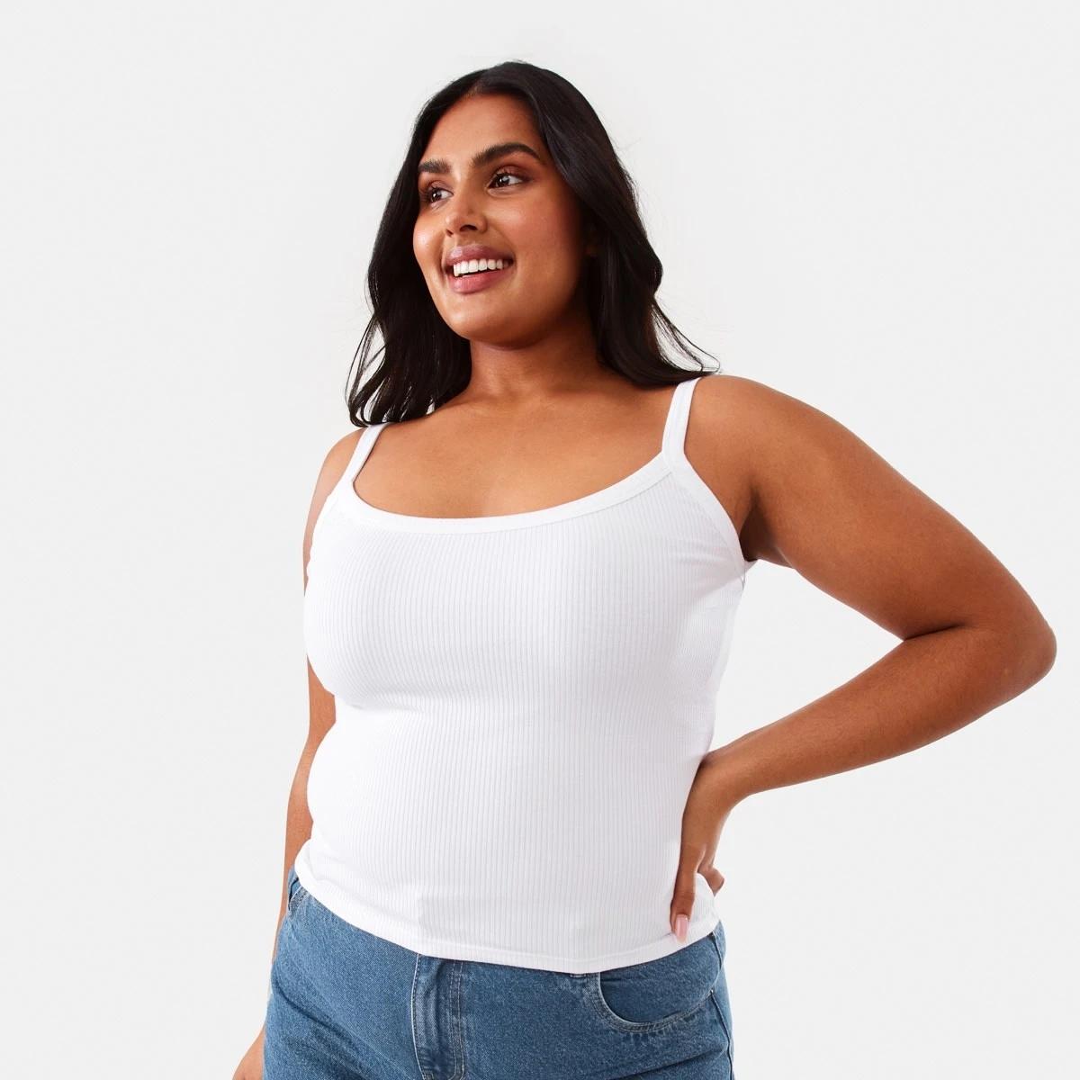 3 Sleeveless Rib Scoop Neck Cami White, 3 of 9
