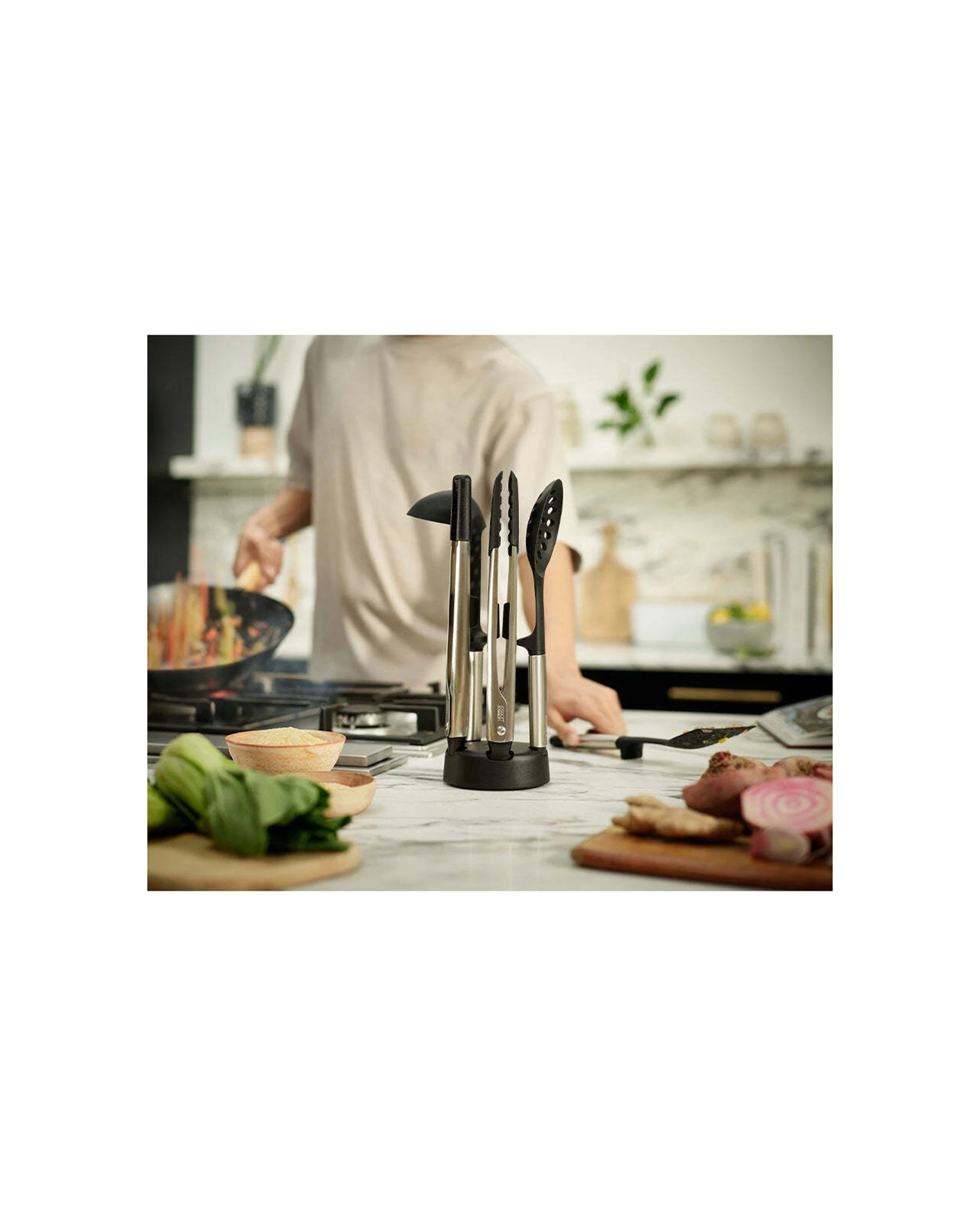 2 Joseph Joseph 5pc Elevate Fusion Silicone Cooking Utensil Set Weighted Handle With Stand - Black, 2 of 7