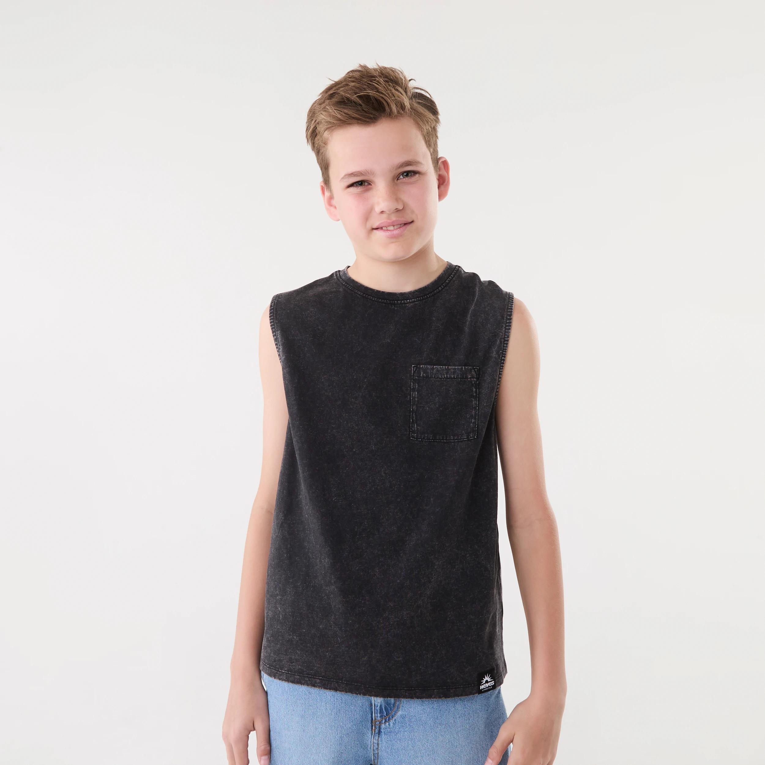 1 Sleeveless Wash Muscle Black, 1 of 8