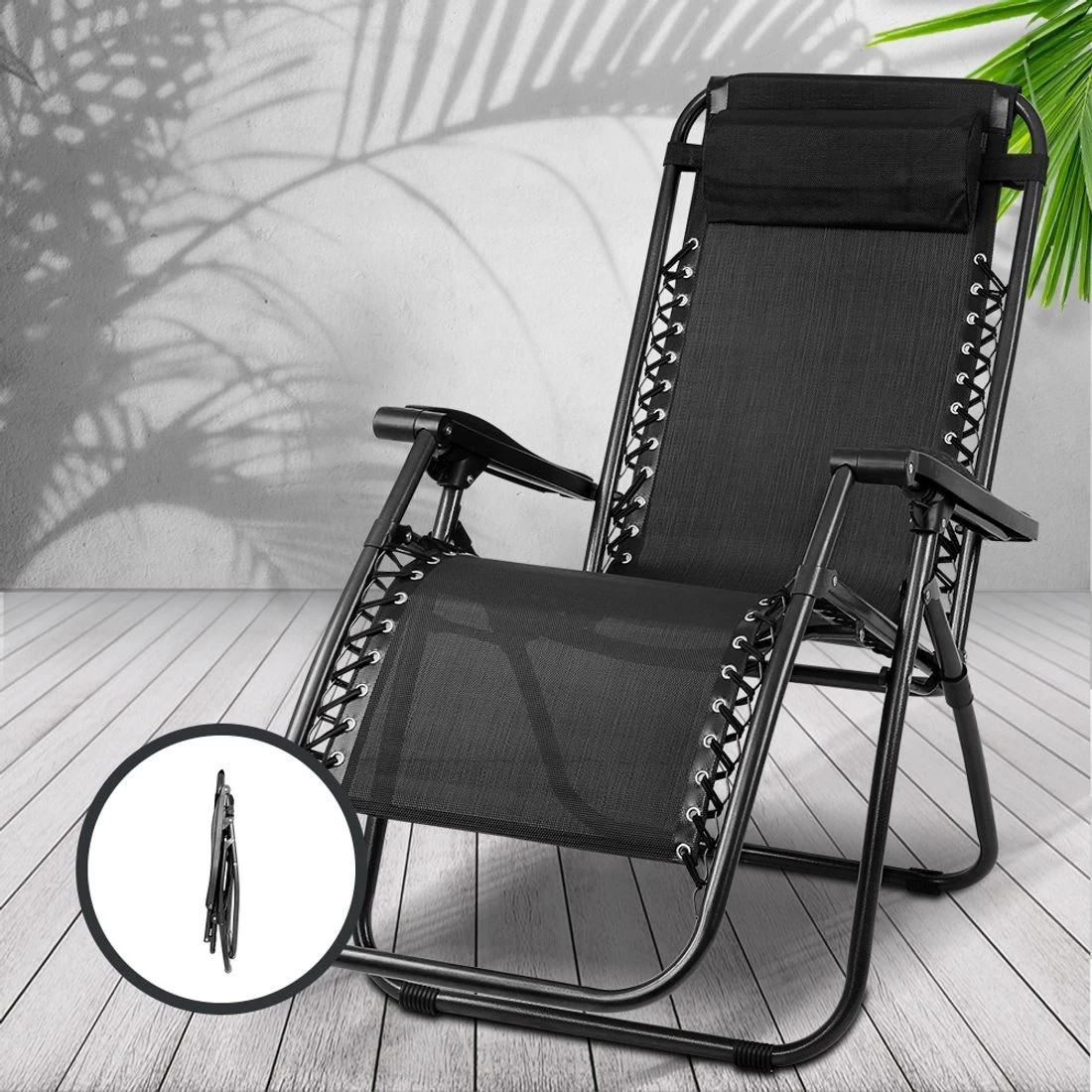 6 Gardeon 2PC Zero Gravity Chair Folding Outdoor Recliner Adjustable Sun Lounge - Black, 6 of 6