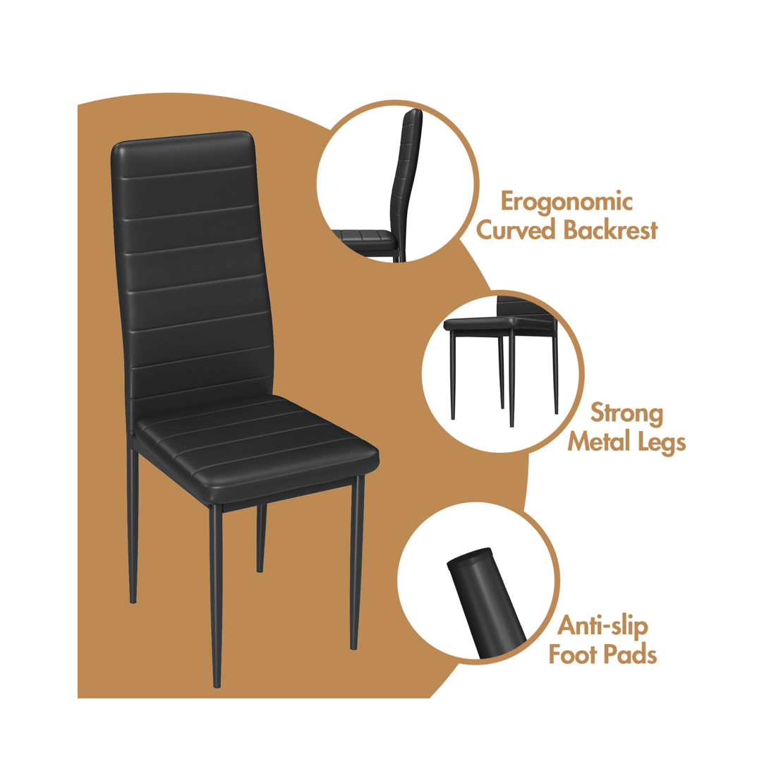 7 Advwin Set Of 2 Dining Chairs Padded Seat Leather Black, 7 of 9
