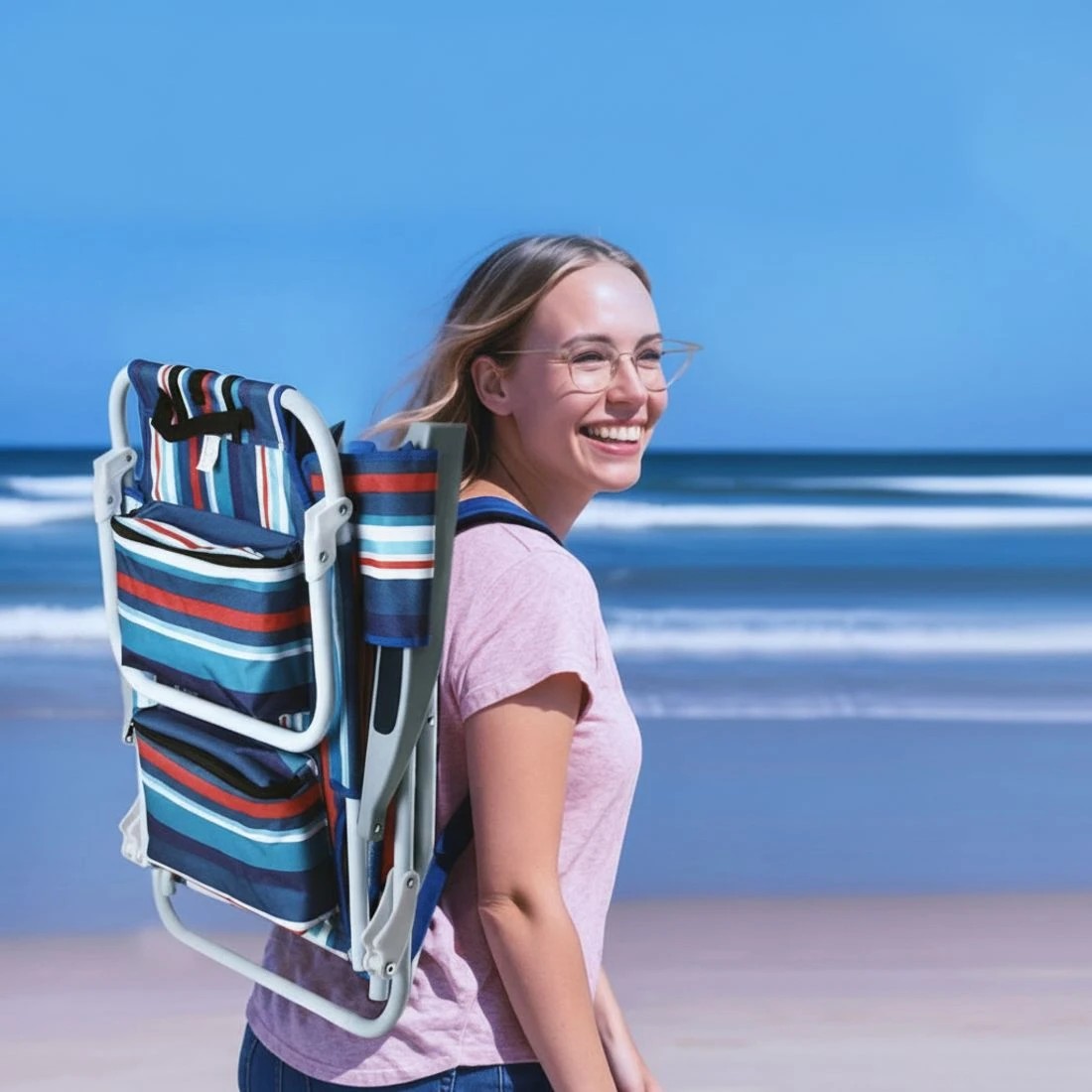 4 Gardeon Outdoor Chairs Beach Chair Backpack Cooler Storage Lightweight Fishing - Multi, 4 of 6