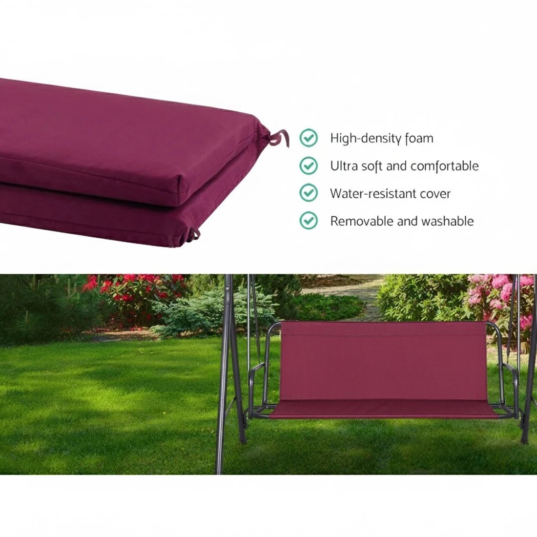 4 Gardeon Outdoor Swing Chair Garden Bench Furniture Canopy 3 Seater Wine - Burgundy, 4 of 6