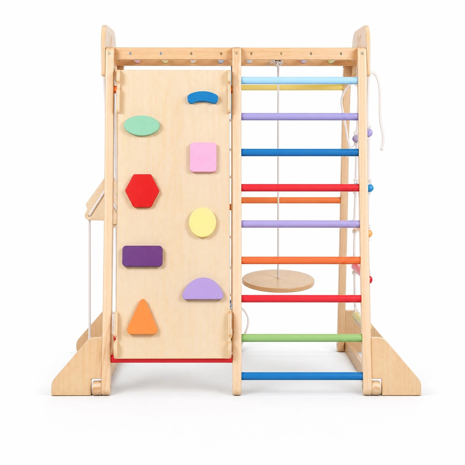 2 Advwin  Kids Climbing Frame with Slide and Swing Montessori Wooden Climbing Set with Monkey Bars and Rope Ladder - Multi, 2 of 9