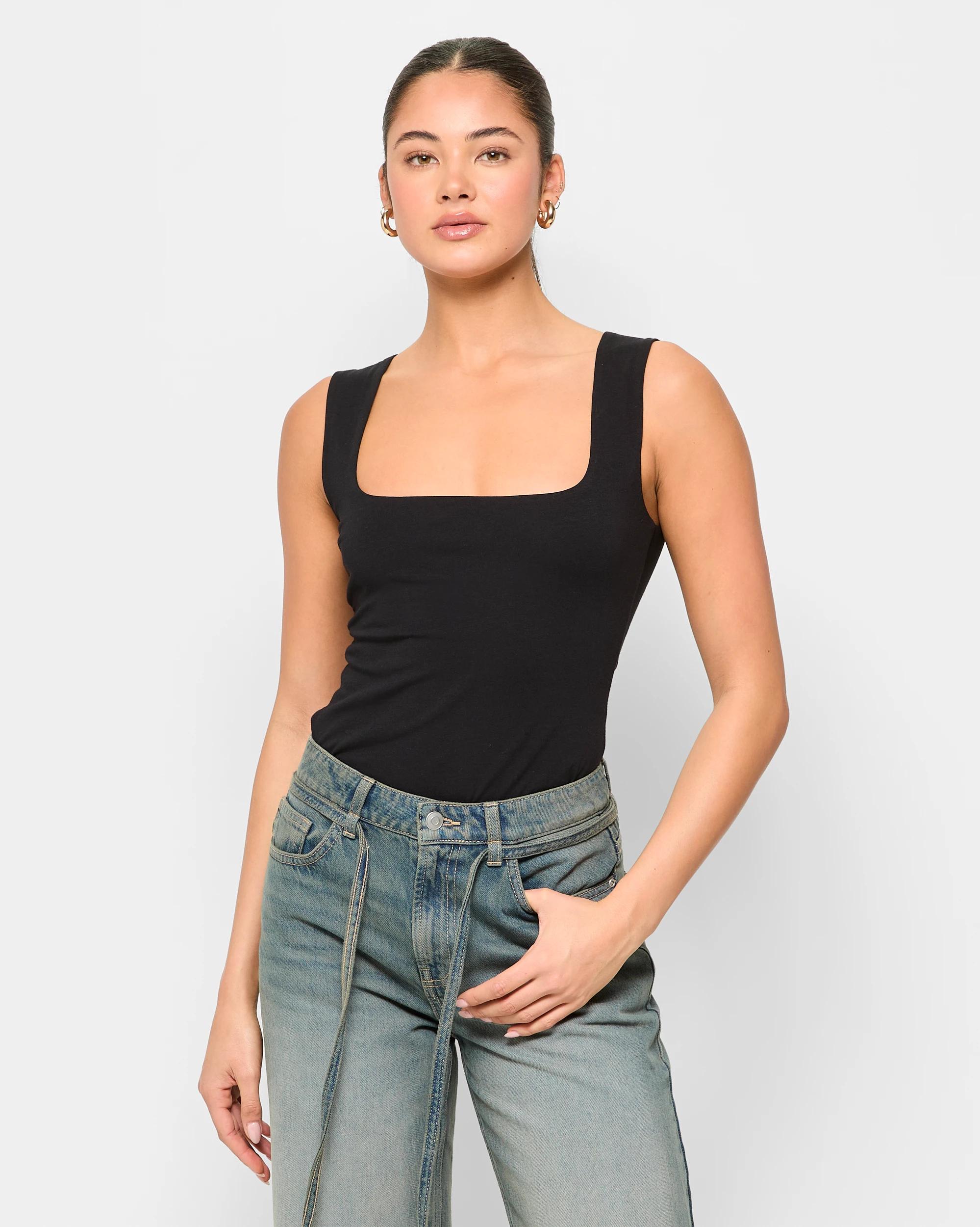 1 Lily Loves Australian Cotton Double Layer Boat Neck Tank Top BLACK, 1 of 6