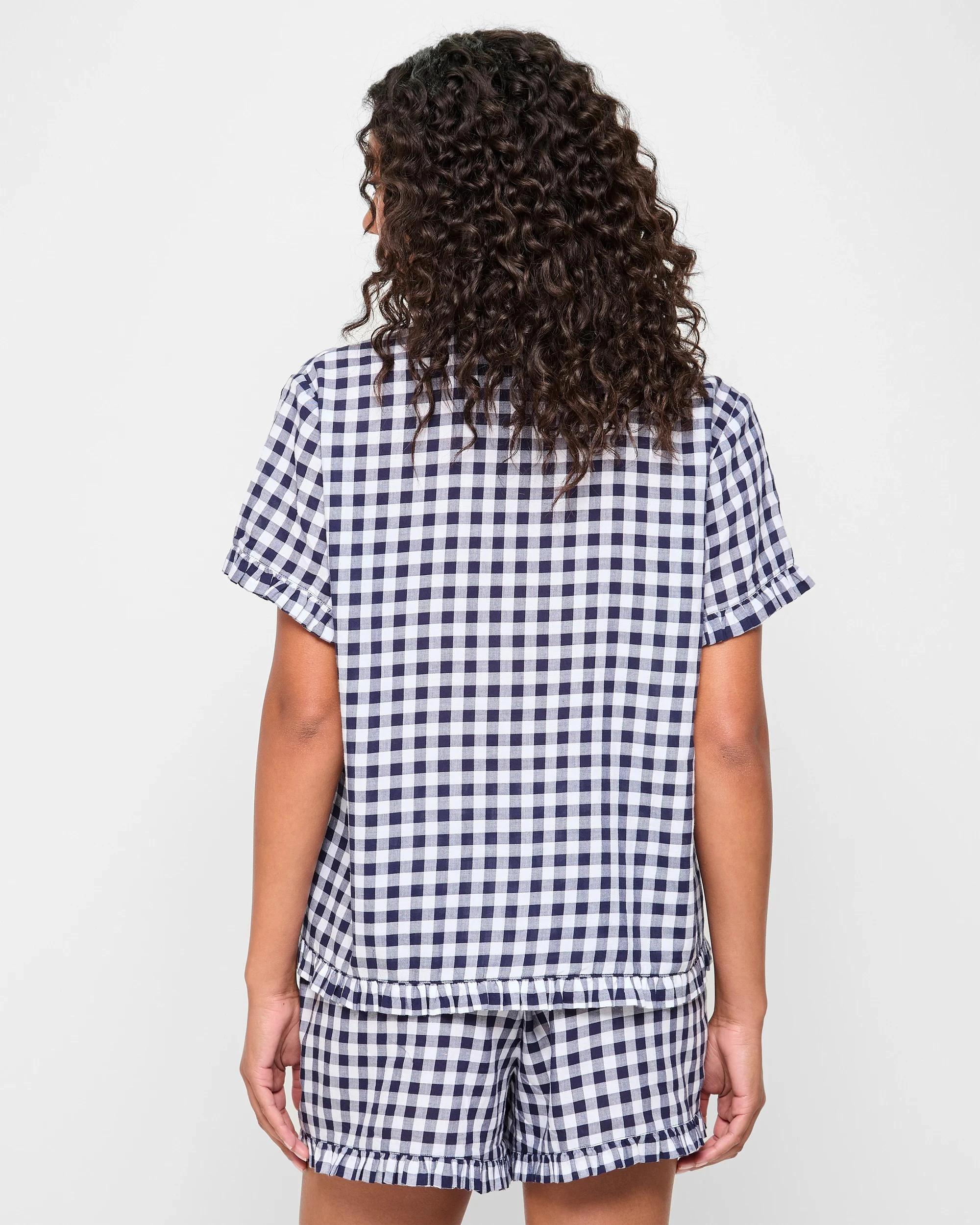 4 Target Woman Frill Pyjama Sleep Set NAVY GINGHAM, 4 of 5