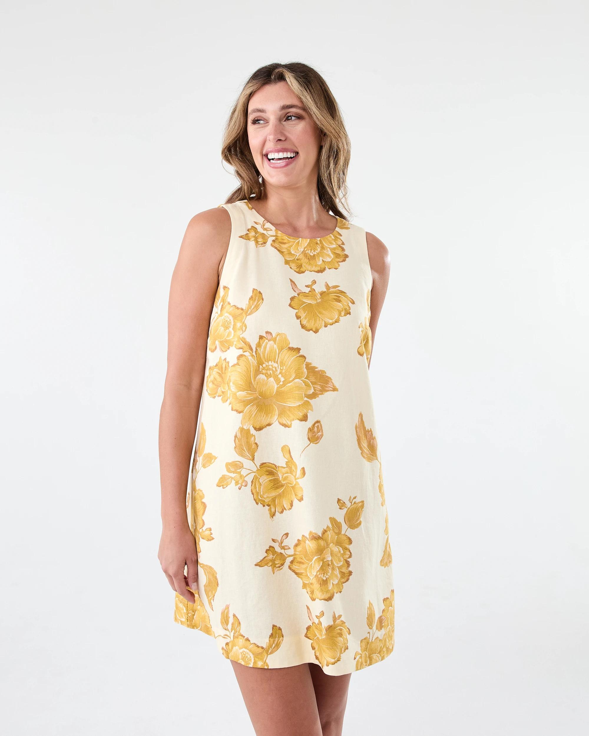 1 Sleeveless Linen Blend Button Detail Mini Dress Boho Flral, 1 of 7