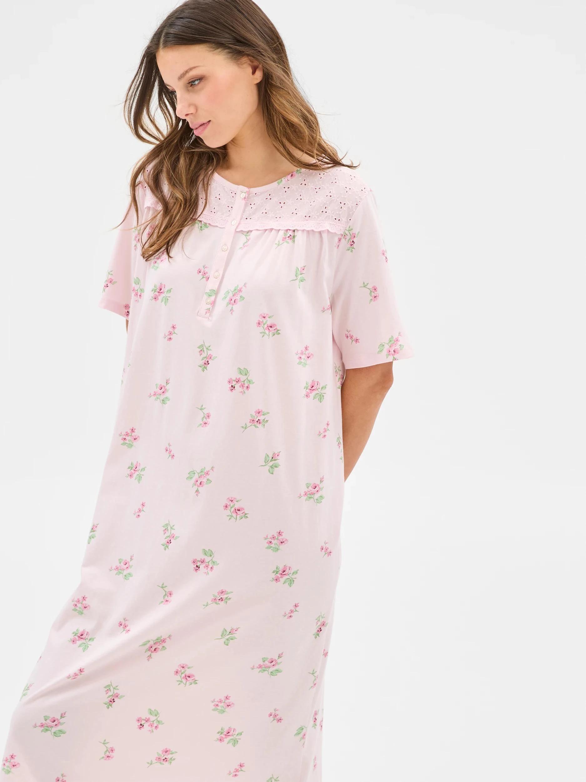 1 Target Woman Australian Cotton Womens Short Sleeve Traditional Sleep Nightie PINK DITSY FLORAL, 1 of 5