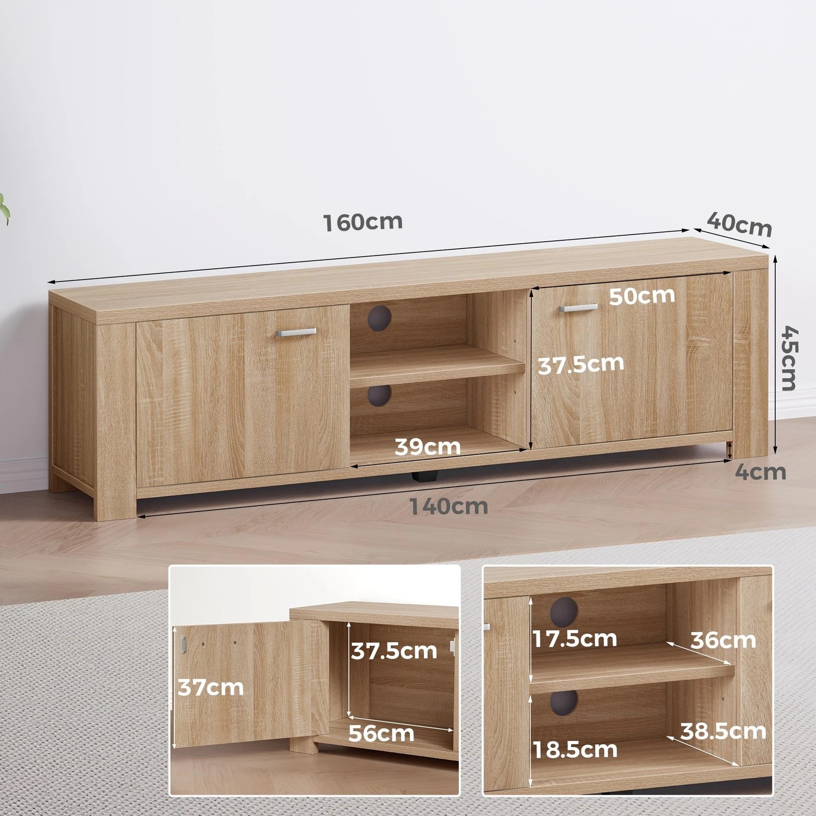 9 Alfordson TV Cabinet Entertainment Unit Stand Storage Shelf 160cm - Wood, 9 of 10