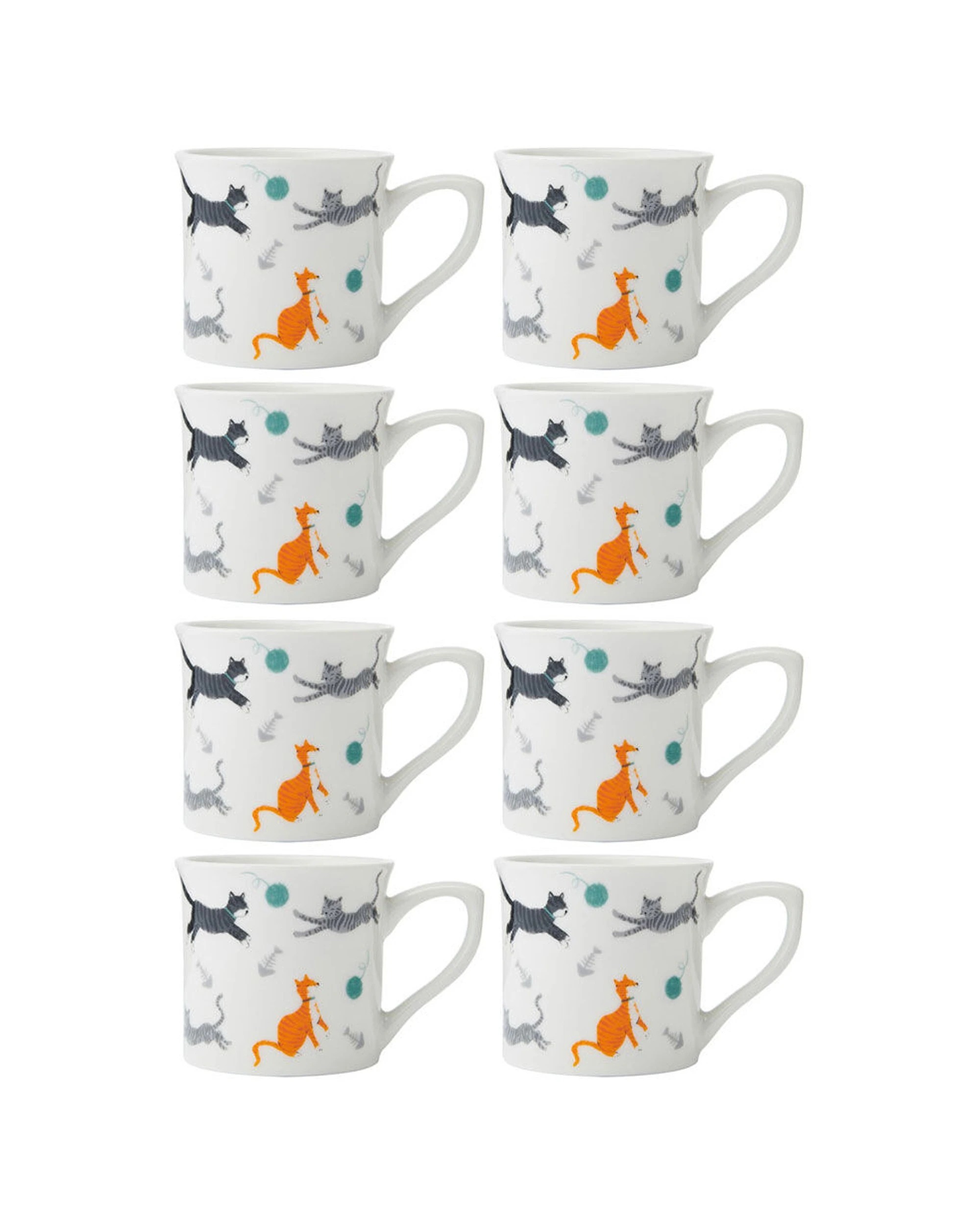 1 Mikasa 8PK Cat Fluted Coffee Mug Cup 250ml Fine China Microwave Dishwasher Safe - Multi, 1 of 6
