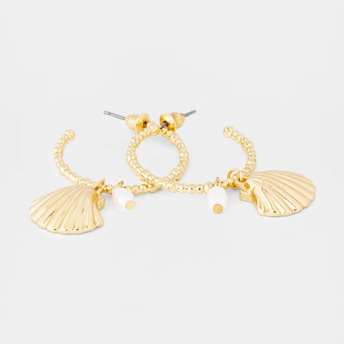 2 Shell Beaded Hoop Earrings - Gold Tone, 2 of 3