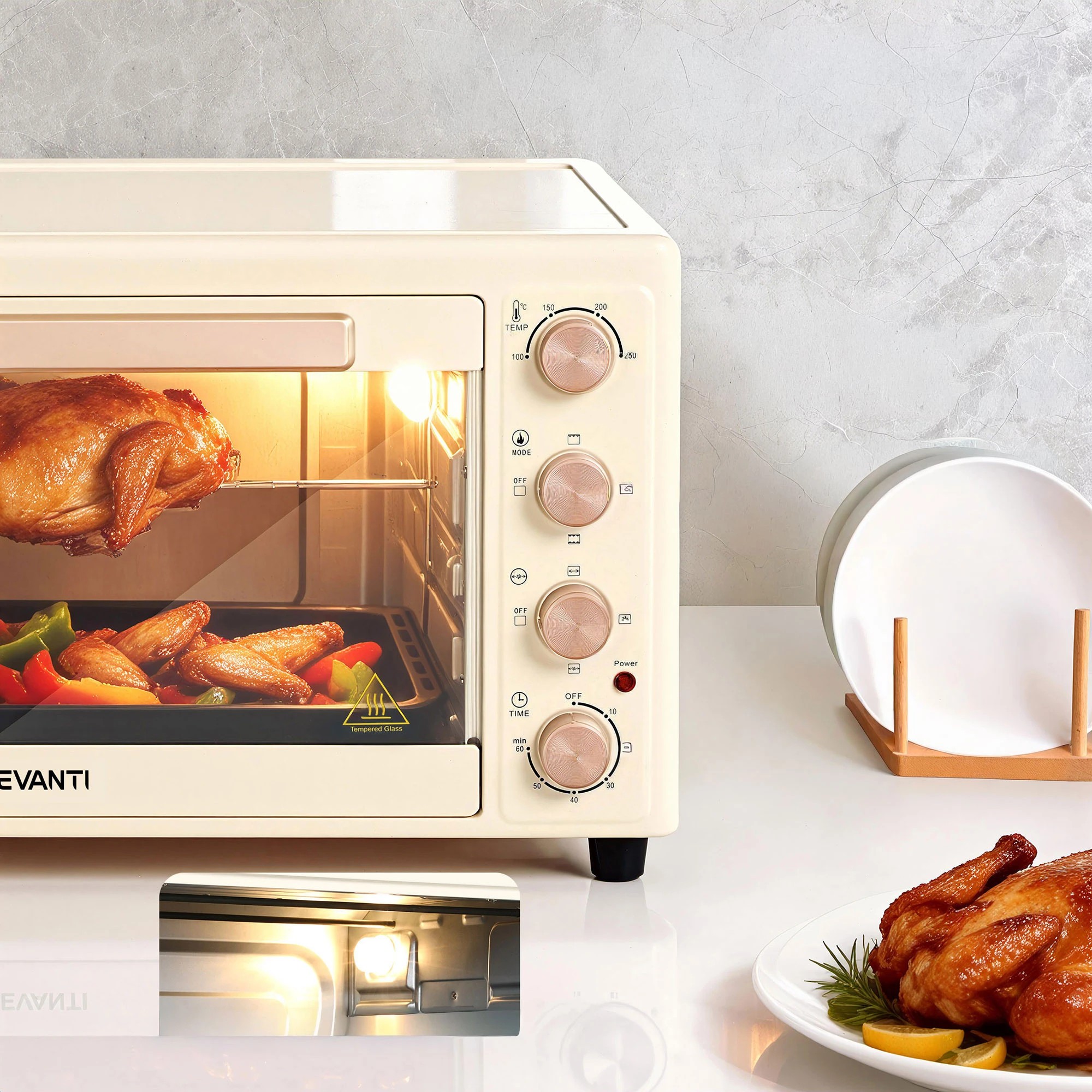 4 Devanti 60L Convection Oven Electric Fryer Ovens 2000W - White, 4 of 7