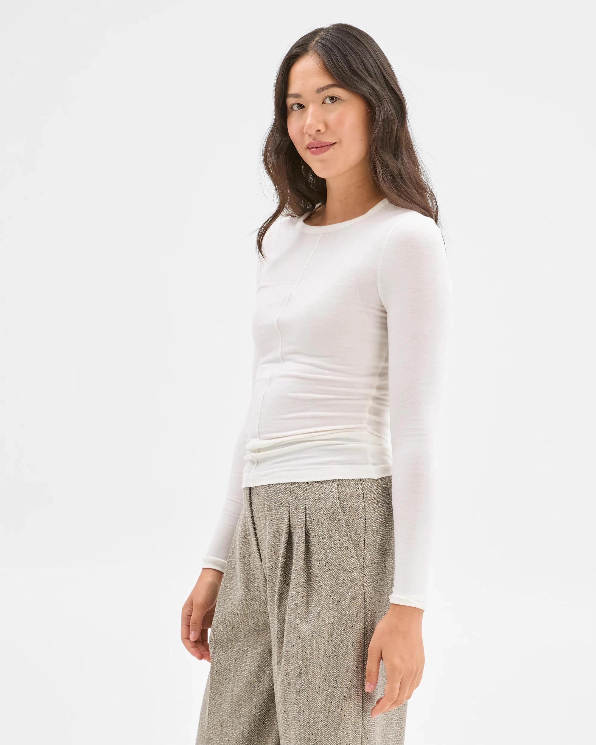 4 Preview Long Sleeve Luxe Layering Crew Neck Knit Top WHITE, 4 of 6
