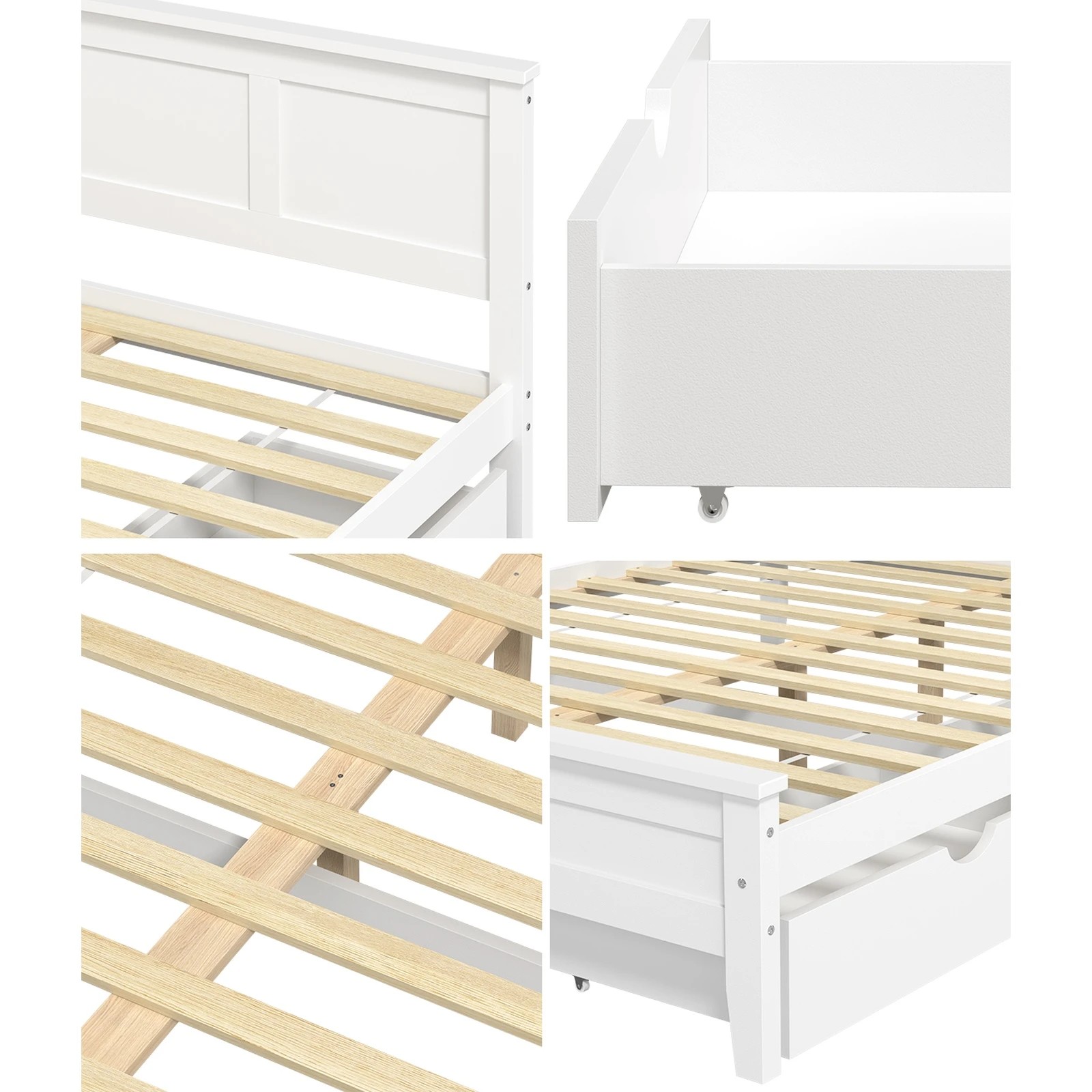 6 Oikiture King Single Wooden Bed Frame Platform with Headboard 2 Storage Drawers - White, 6 of 10