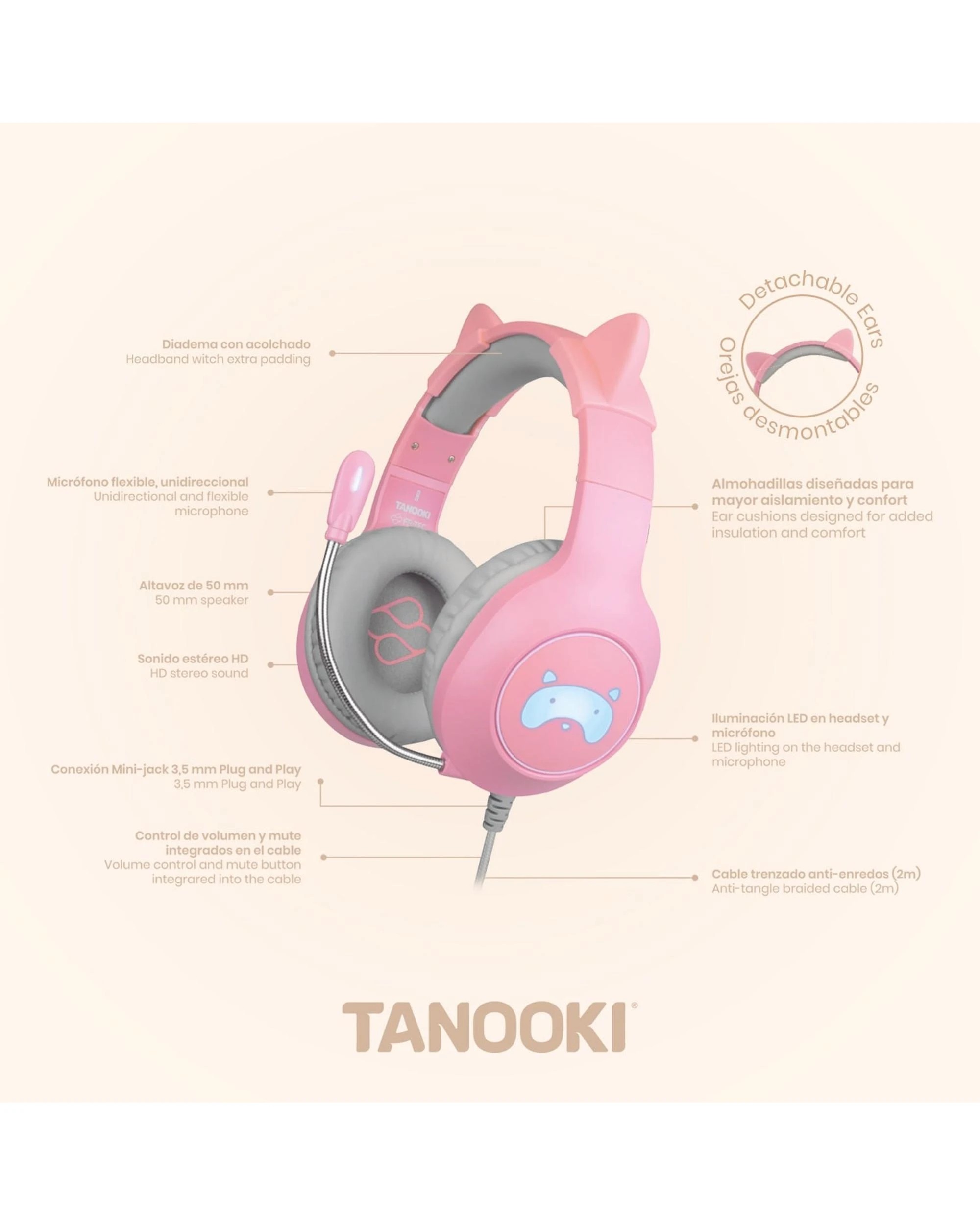 6 FR-TEC Tanooki Wired Gaming Headset - Pink, 6 of 7