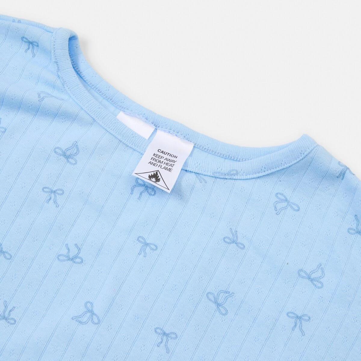 8 Long Sleeve Pointelle Pyjama Set Blu Bows, 8 of 9