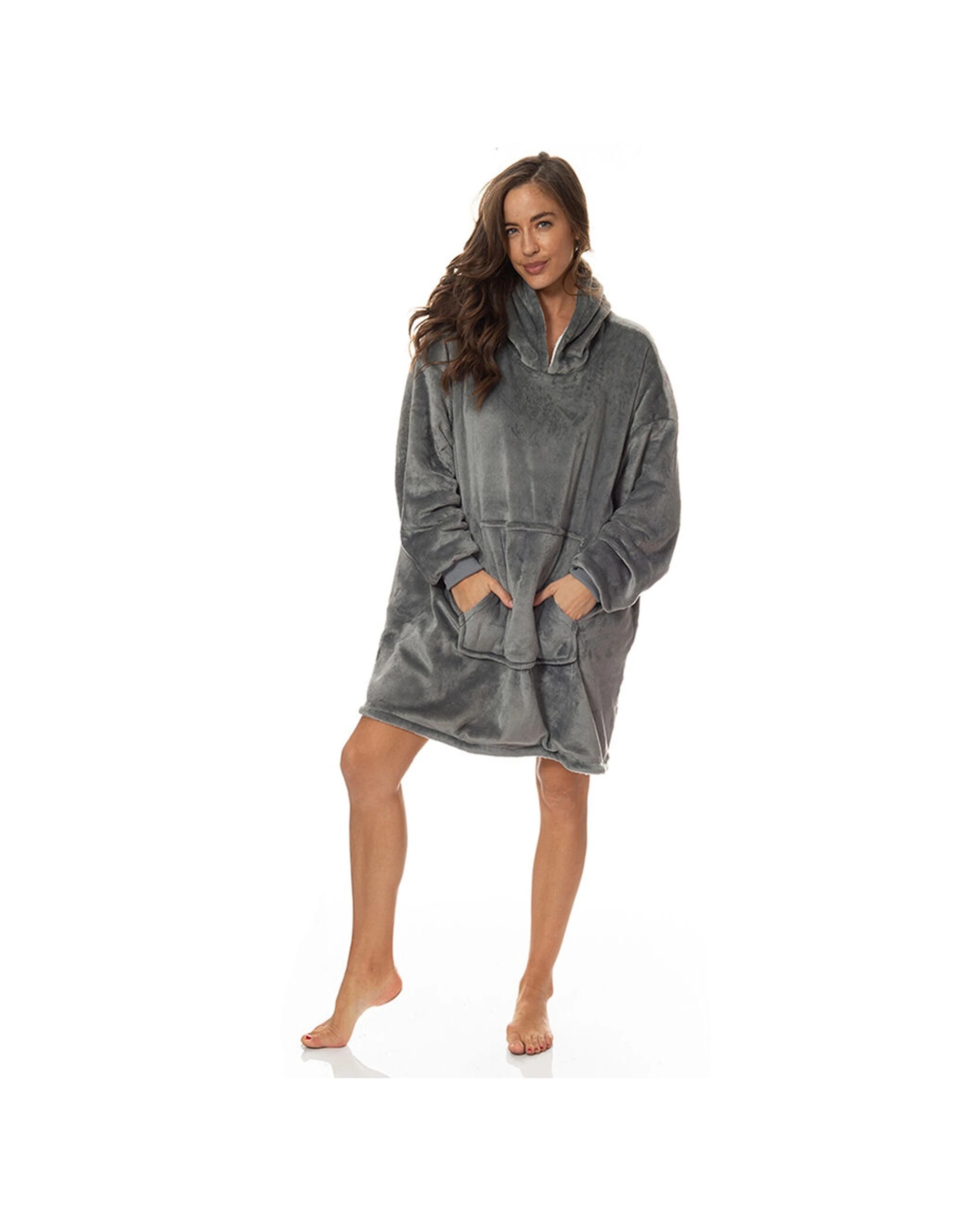 1 Royal Comfort Reversible Fleece Winter Snug Hoodie Soft Double-Layered - Grey, 1 of 6