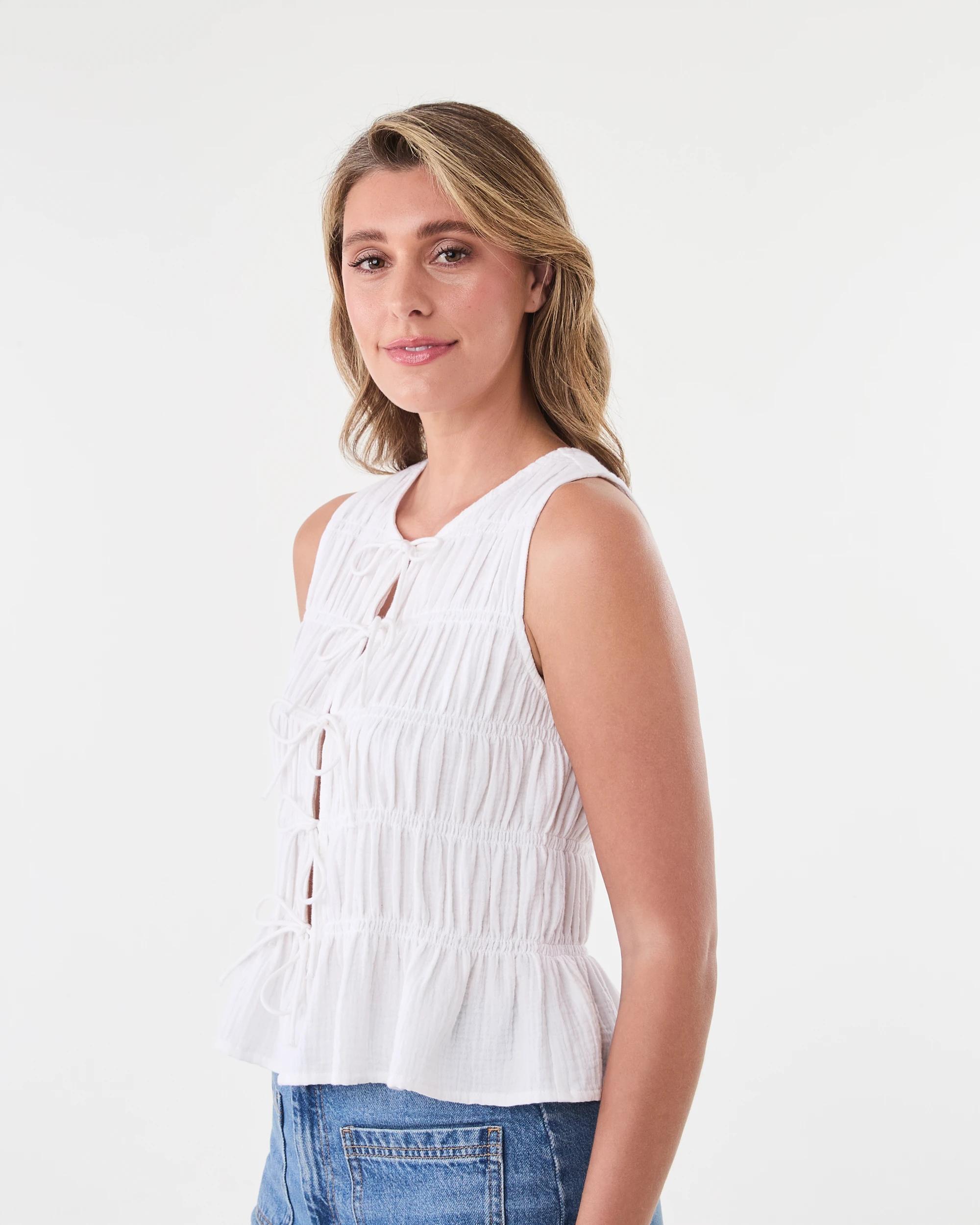 2 Sleeveless Multi Tie Front Top White, 2 of 7