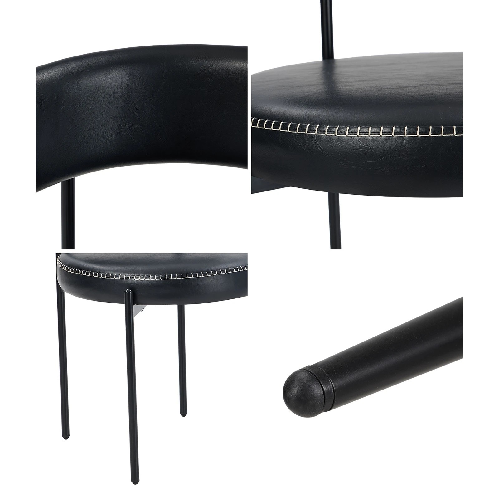 5 Oikiture 4x Dining Chair Round Kitchen Lounge Seats PU Leather - Black, 5 of 9