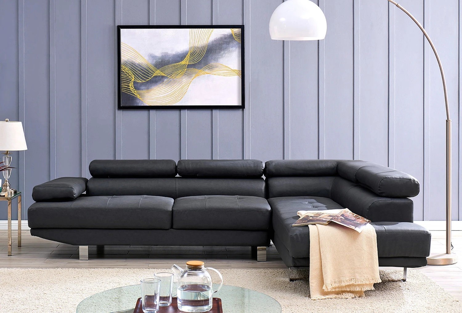 2 Foret 2.8m Black Fabric Sectional Sofa Chaise Lounge Suite Couch Furniture, 2 of 6