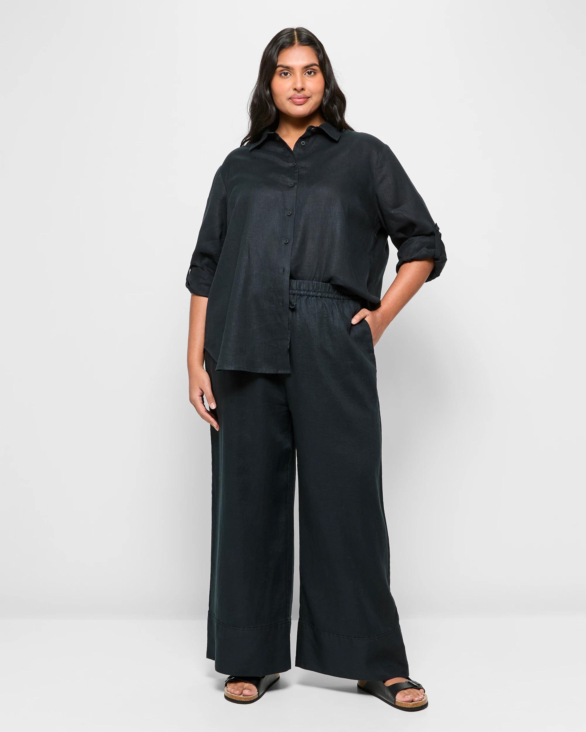 1 Target Plus Size European Linen Wide Leg Pants BLACK, 1 of 5